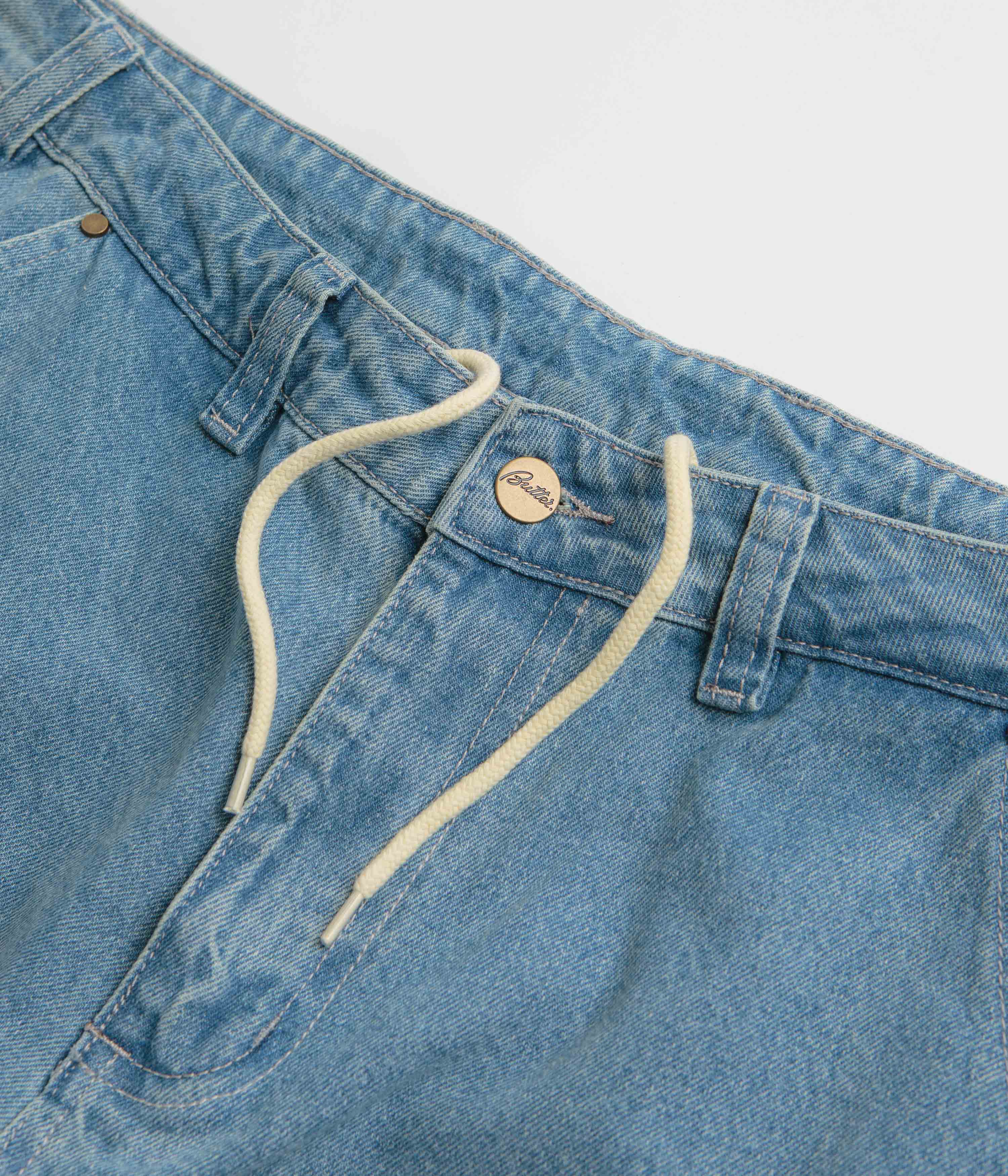 Butter Goods Distressed Washed Indigo Work Pants - Baggy Style