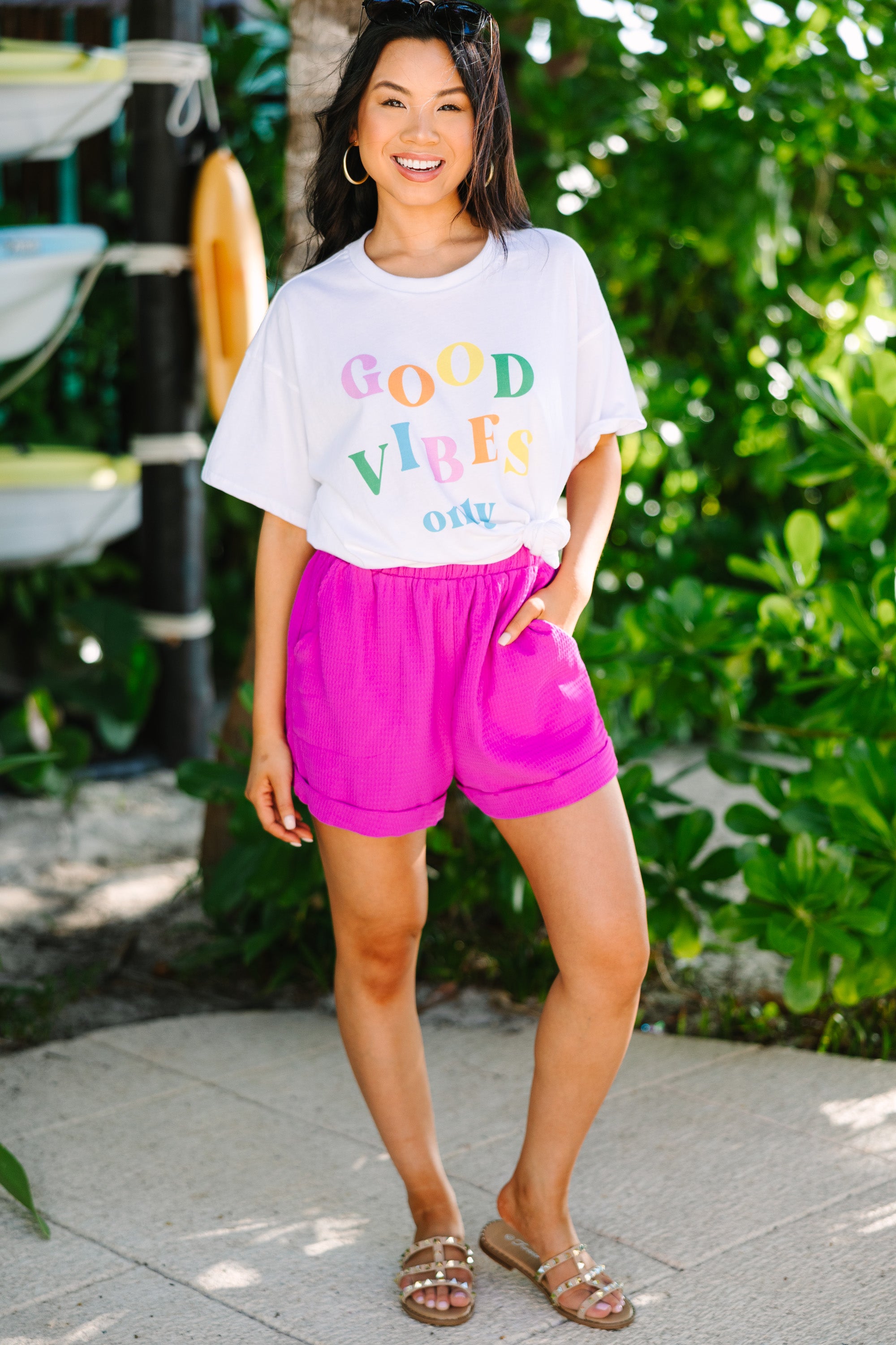 Good Vibes Only: Colorful Graphic White Tee
