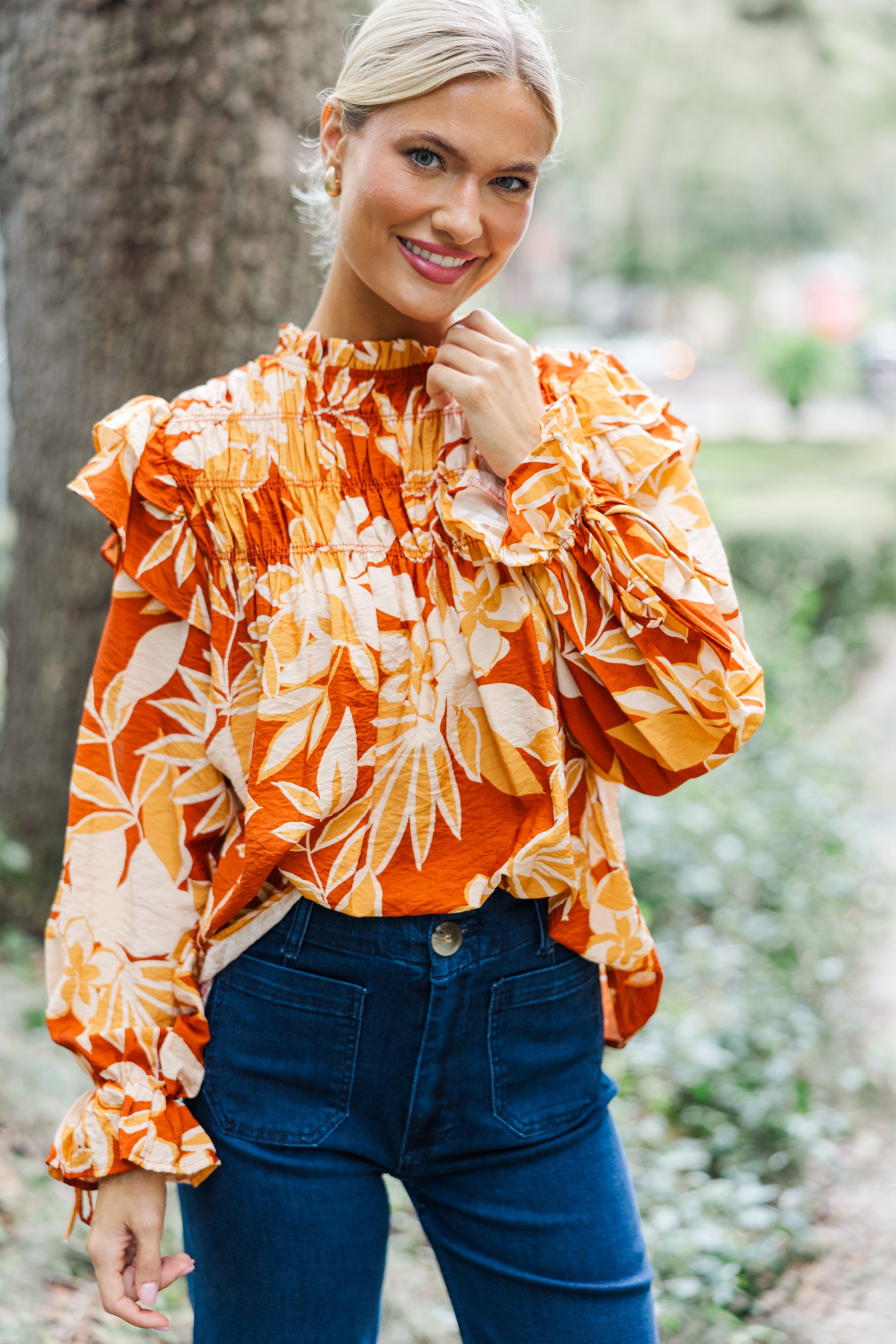 Mustard Yellow Floral Back-to-Back Blouse