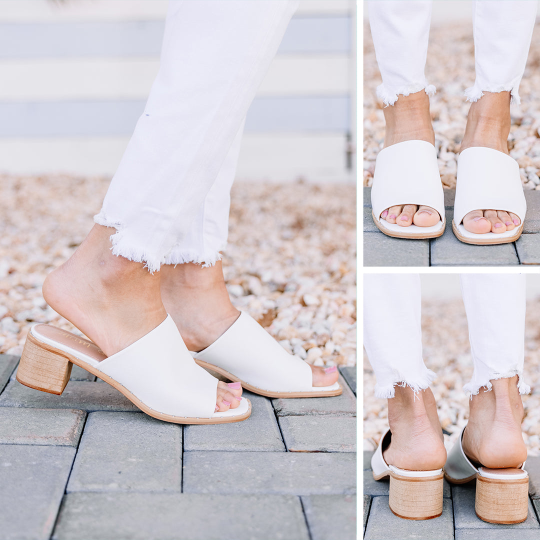 Gorgeous All - in - One White Heeled Mules
