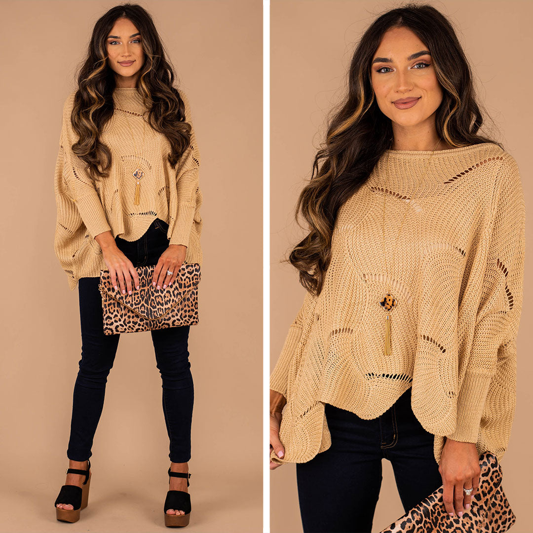 Joyful Together Beige Brown Loose Knit Spring Sweater