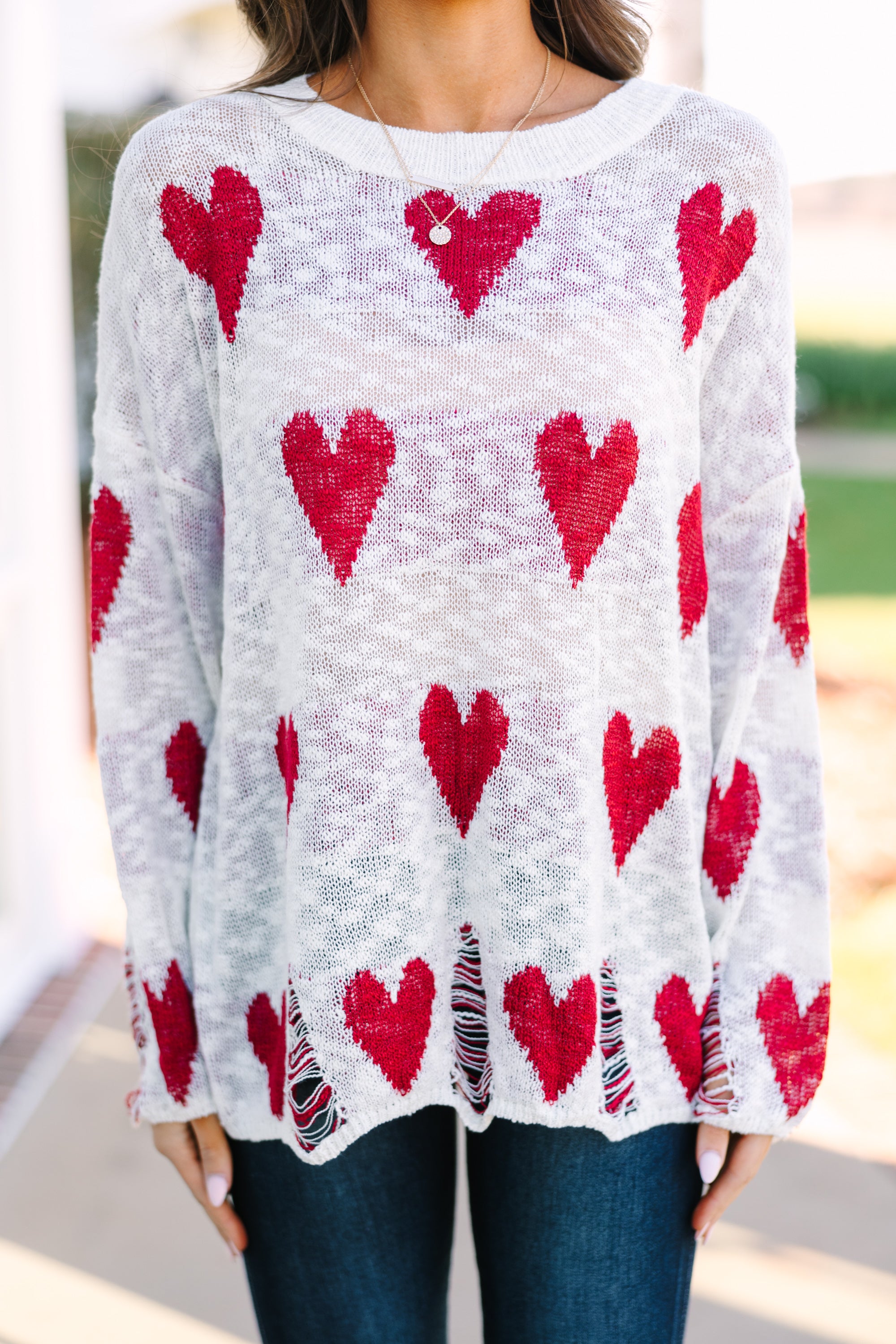 Royal Queen Ivory White Heart Print Sweater - Feel Like Royalty!