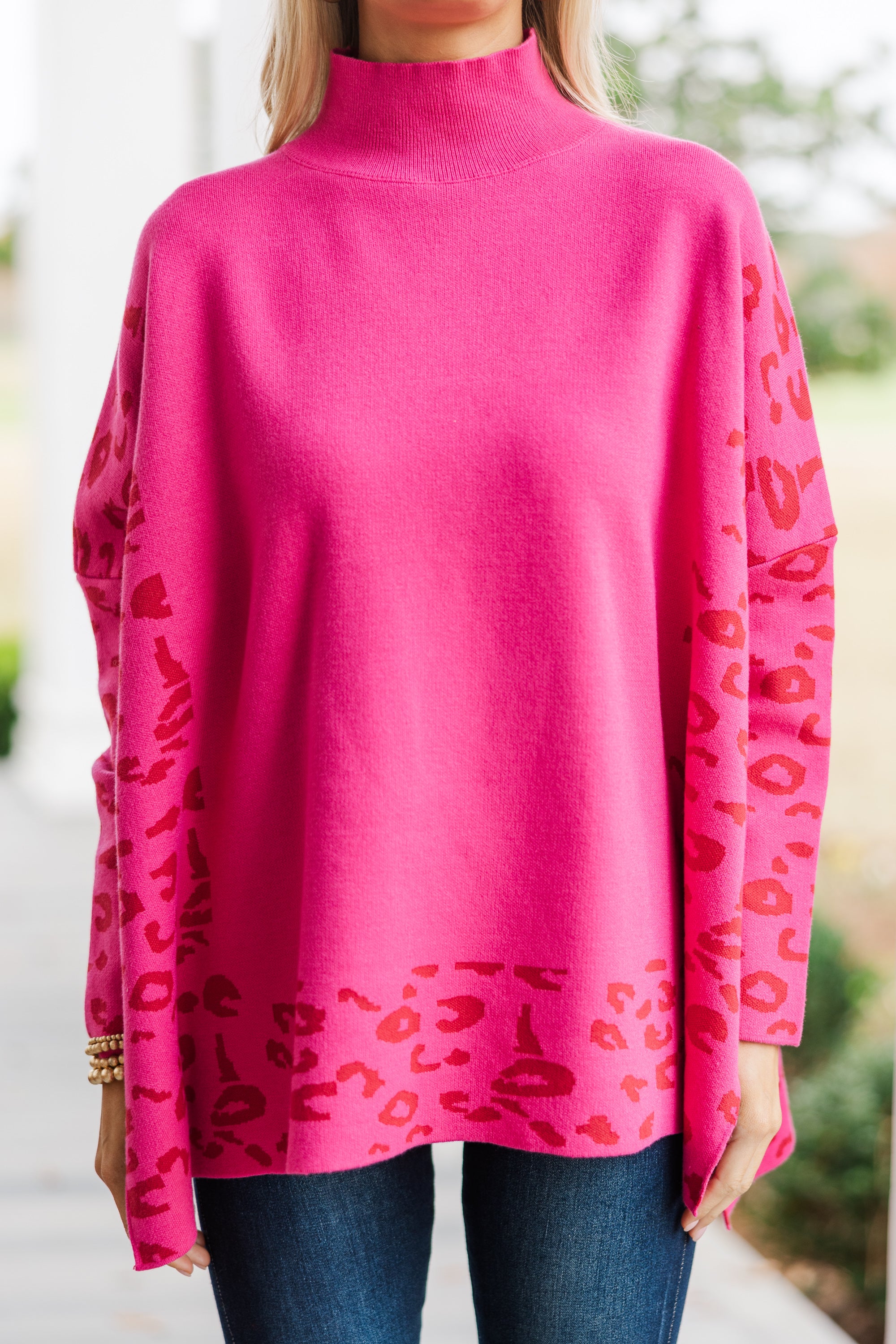 All In Theory Fuchsia Pink Leopard Print Sweater Tunic - A Fashion Statement!
