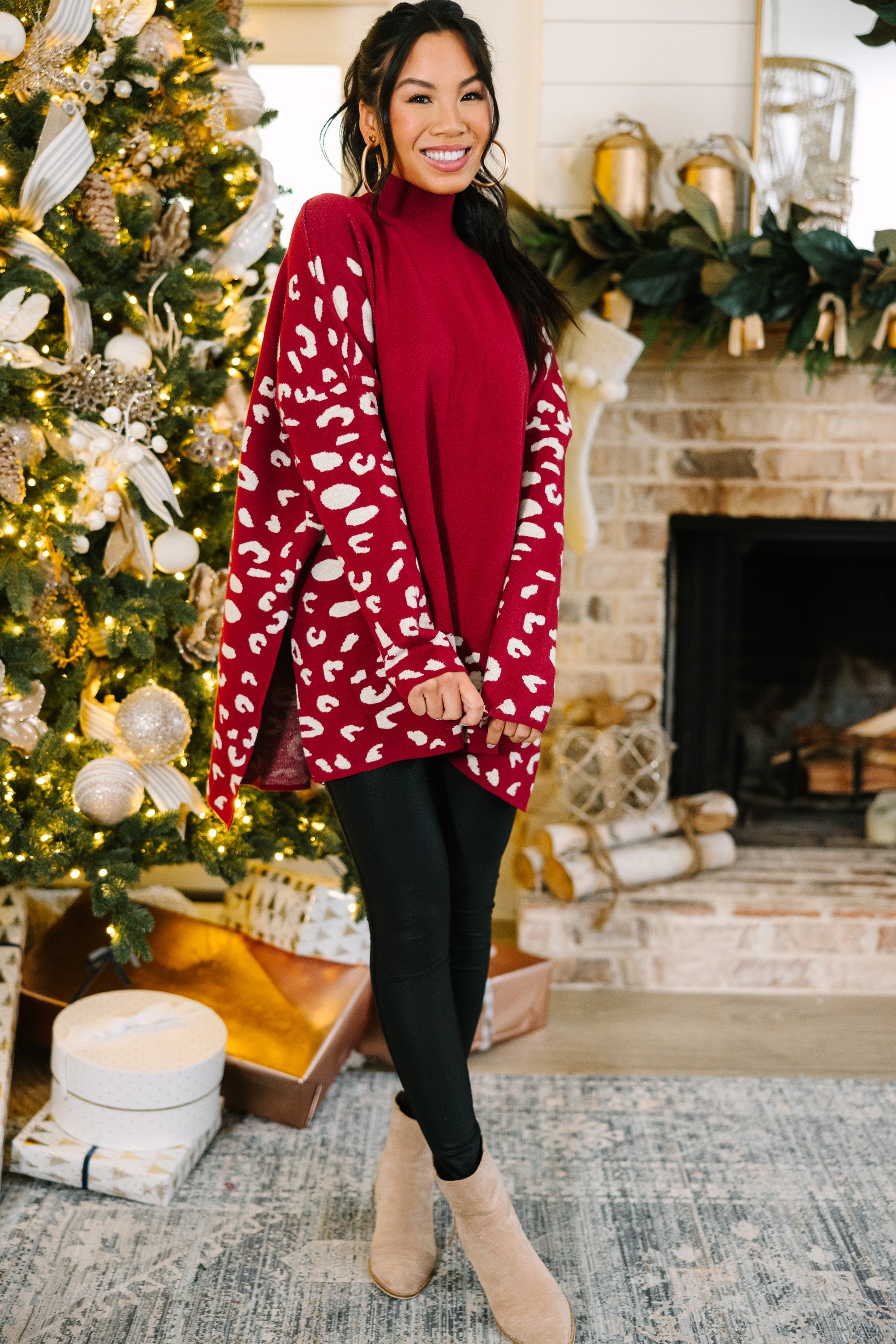 All In Theory Stunning Red Leopard Sweater Tunic - A Must-Have!