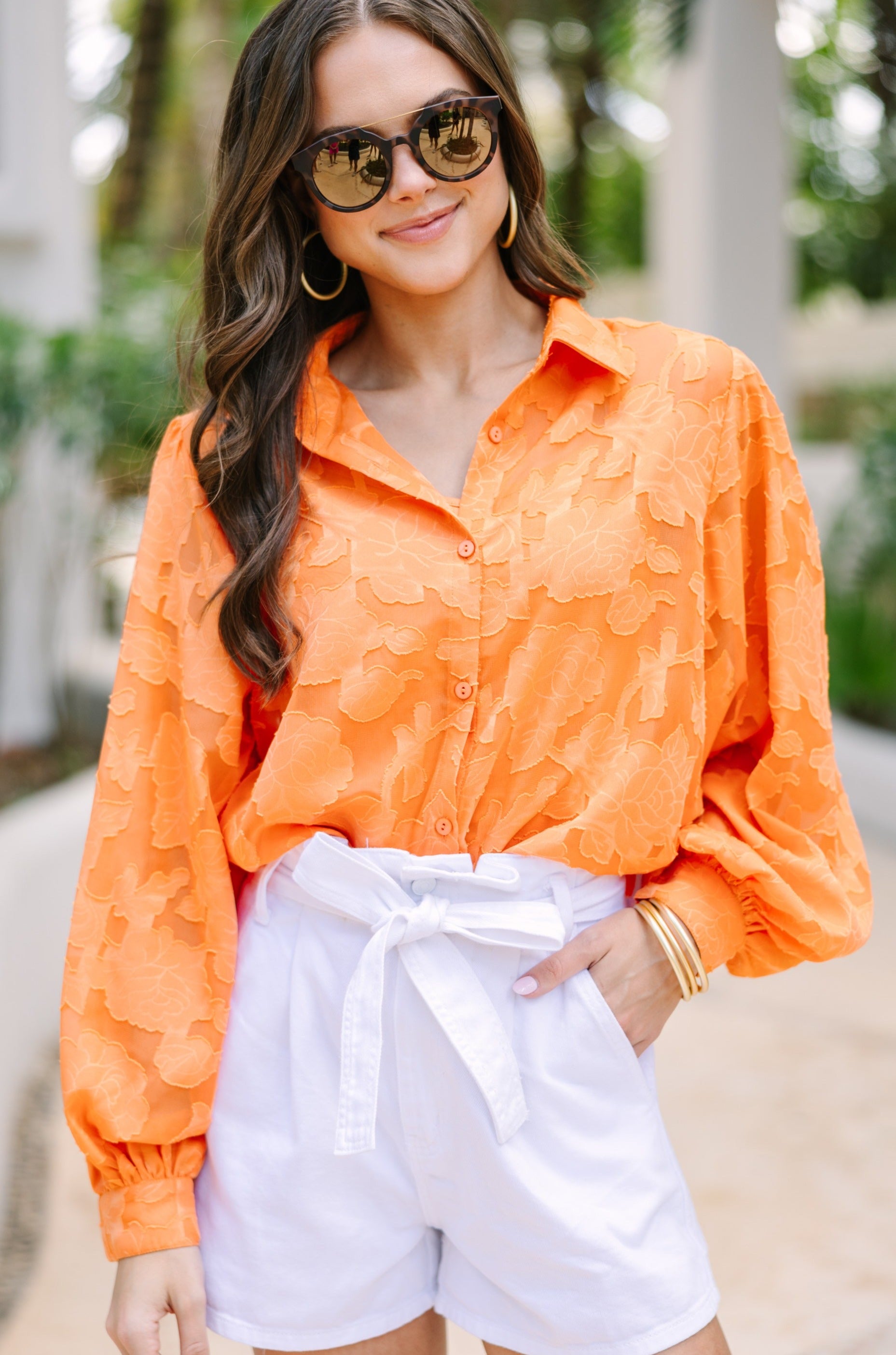 Gorgeous Orange Textured Blouse: All Details Matter