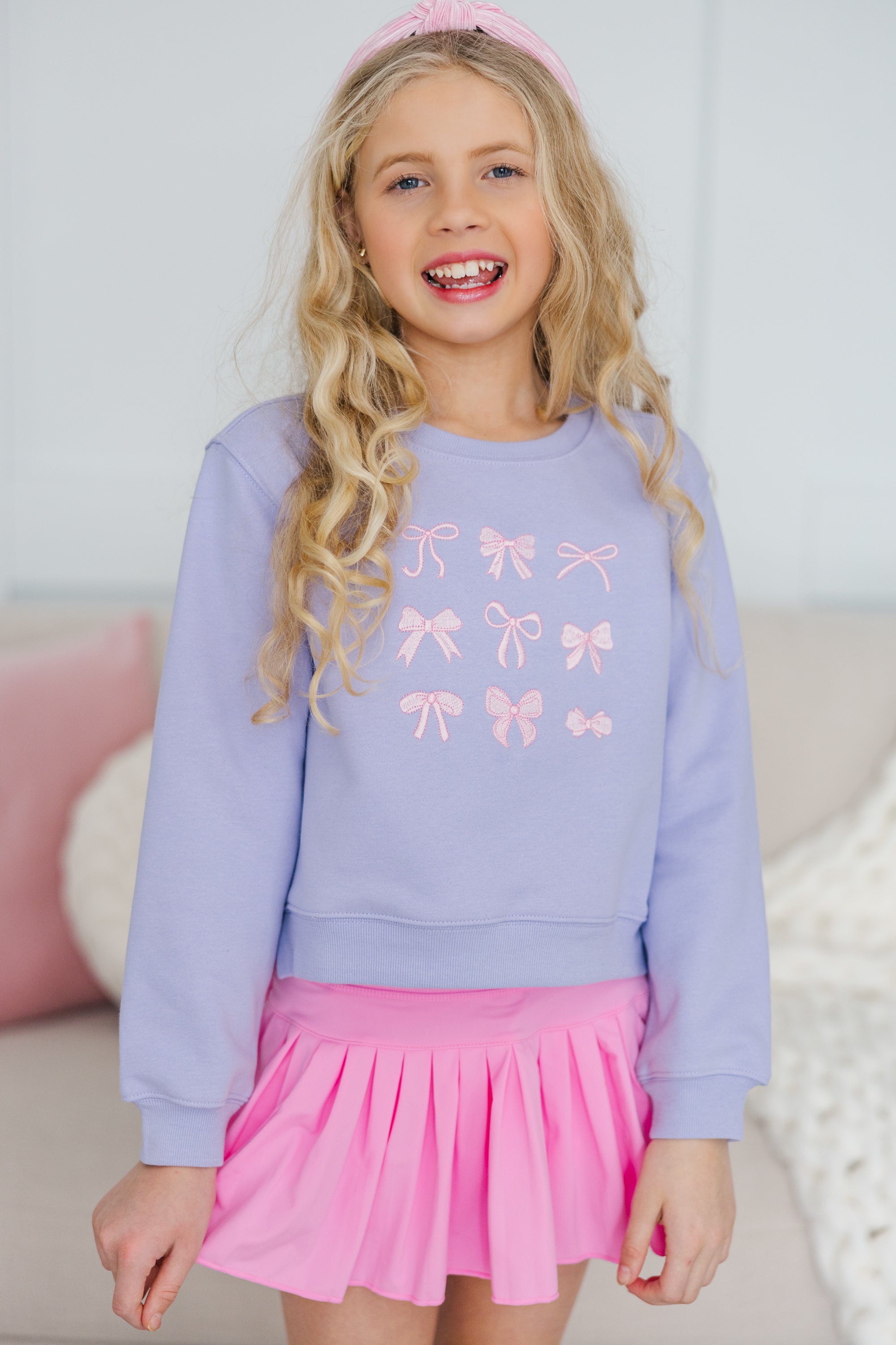 Girls' Enchanting Pink Lavender Purple Embroidered Sweatshirt