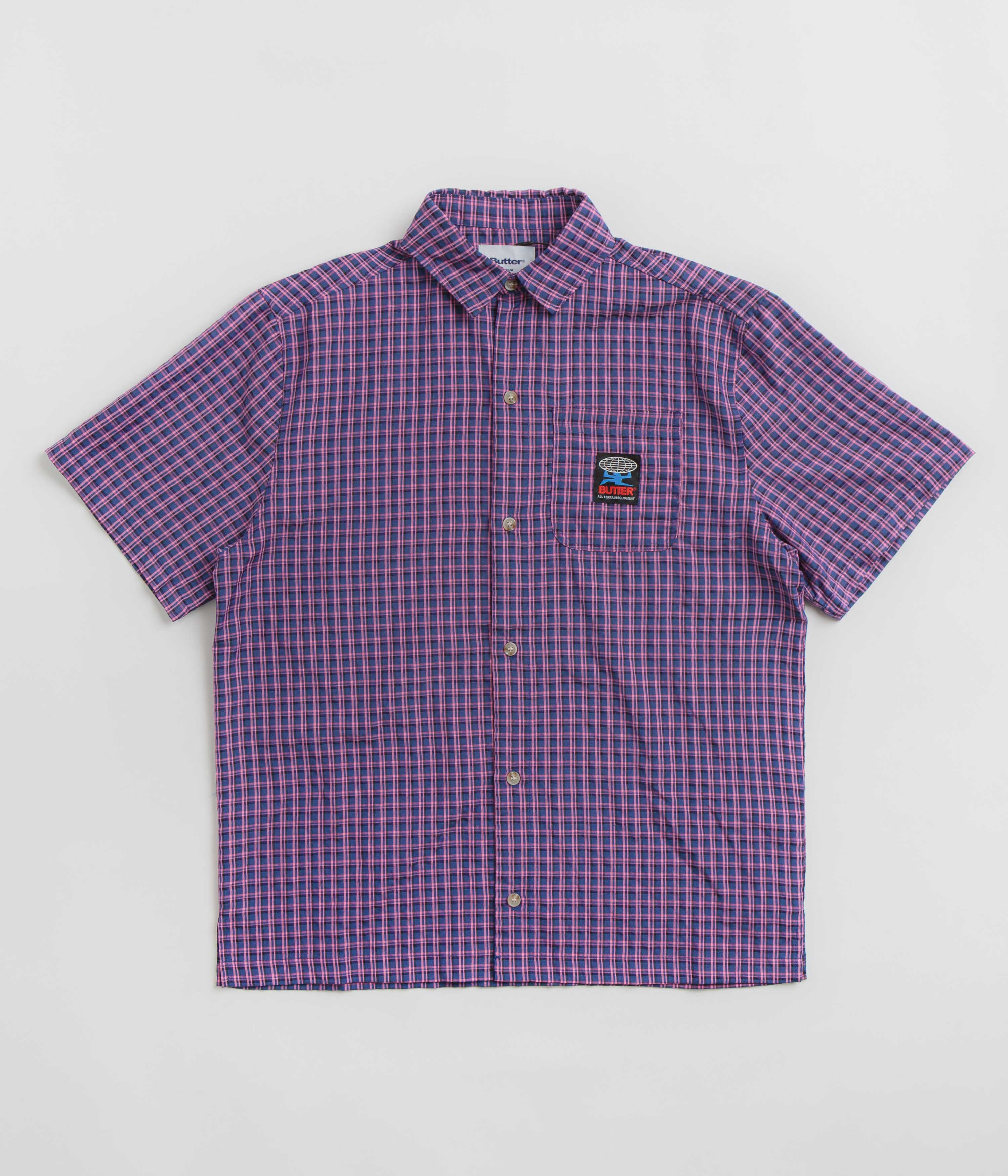 Butter Goods Navy & Pink Terrain Short Sleeve Shirt - A Stylish Skate Essential