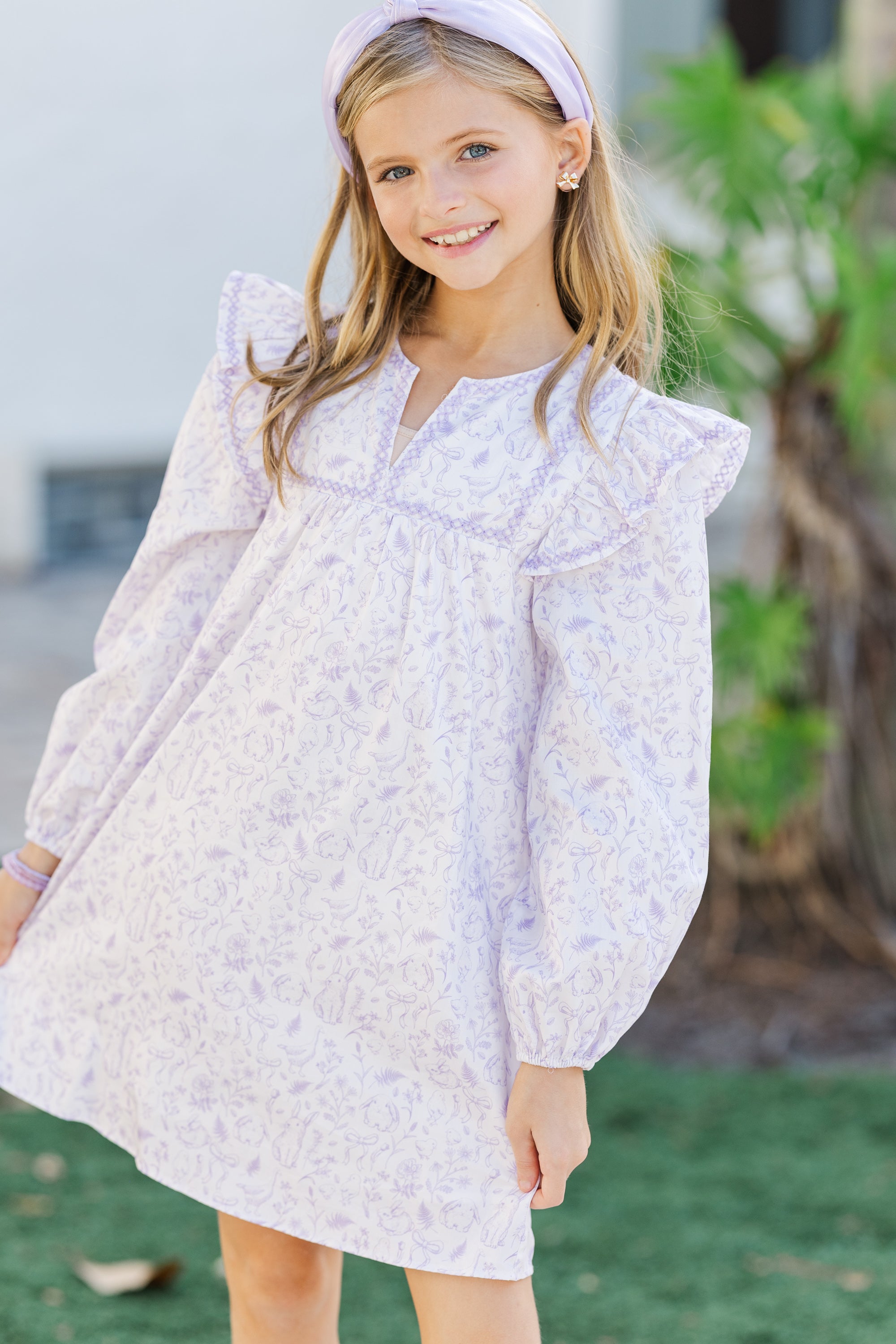 Girls' Enchanting Lavender Toile Babydoll Easter Dress