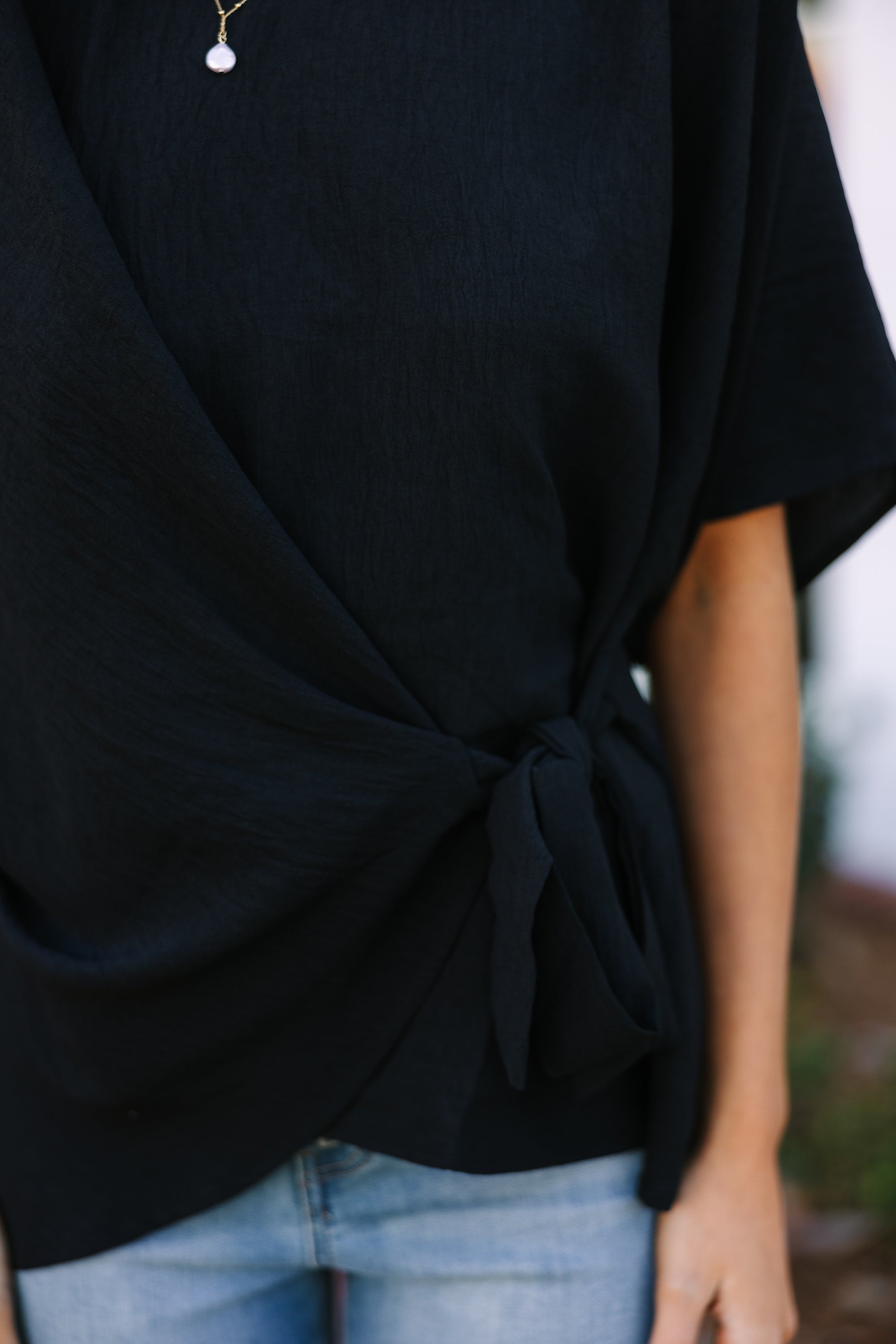 Joyful Black Tied Feminine Blouse
