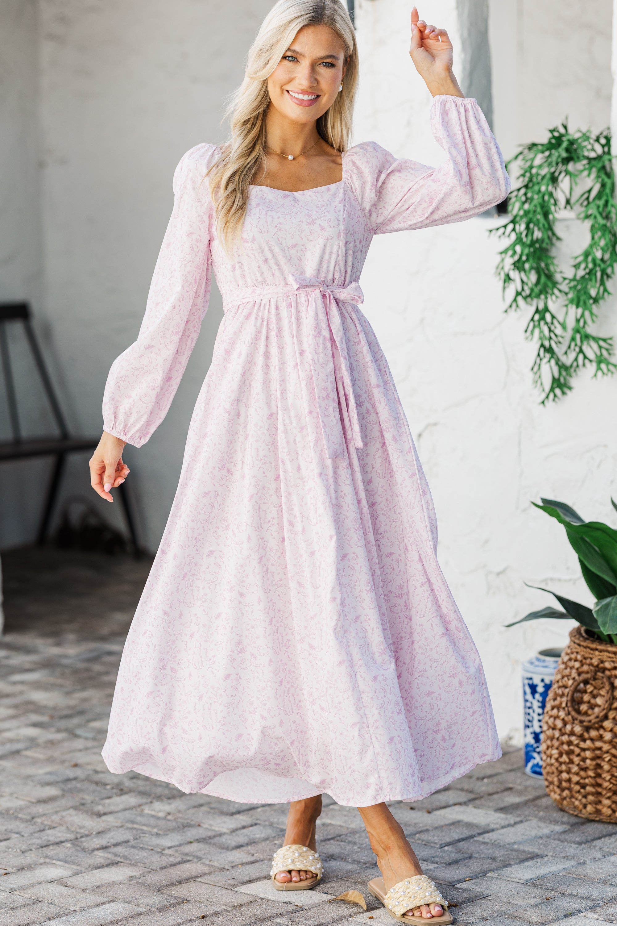 Gorgeously Sweet Pink Toile Midi Dress - Irresistible for Special Occasions
