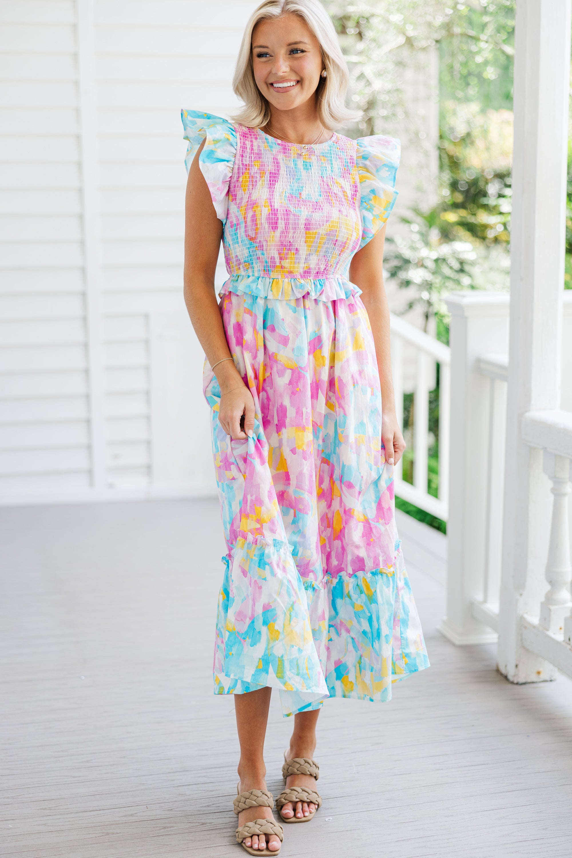Pink Abstract Face The Day Maxi Dress: A Fashion Statement!