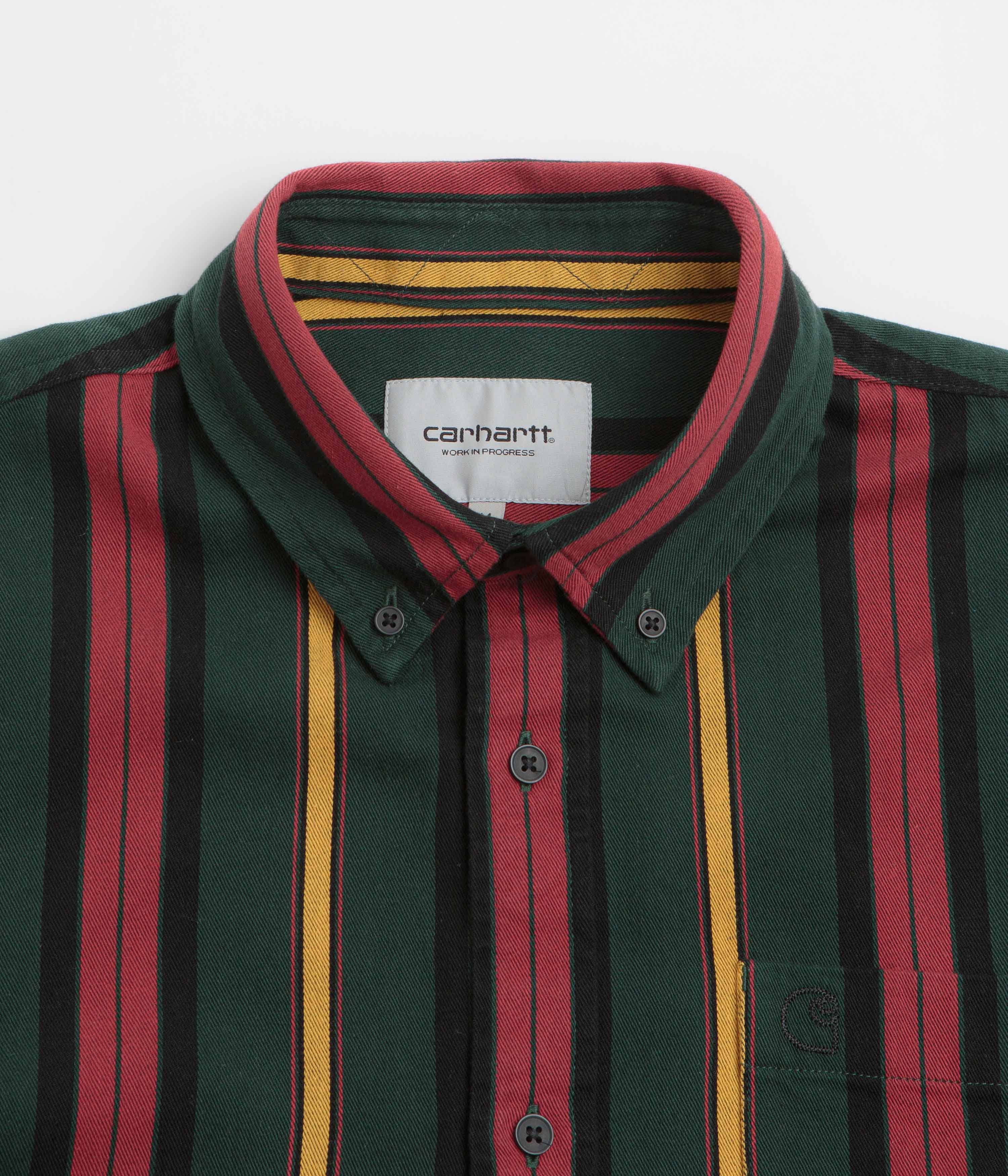 Carhartt Jarrell Short Sleeve Shirt - Stylish Stripes in Conifer & Black