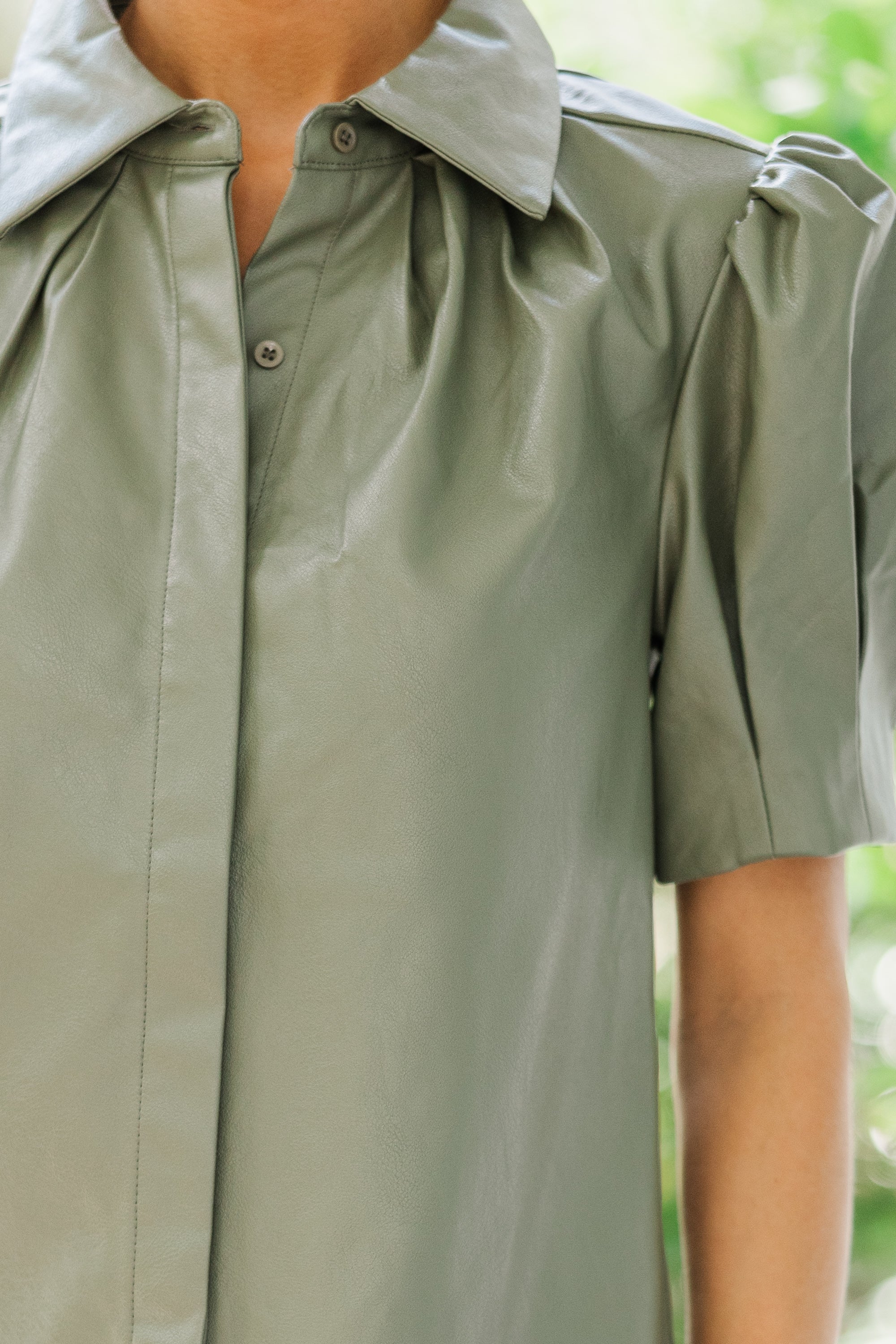 Aureum: This Is The Day Olive Green Vegan Leather Fall Dress - A Feminine Must-Have!