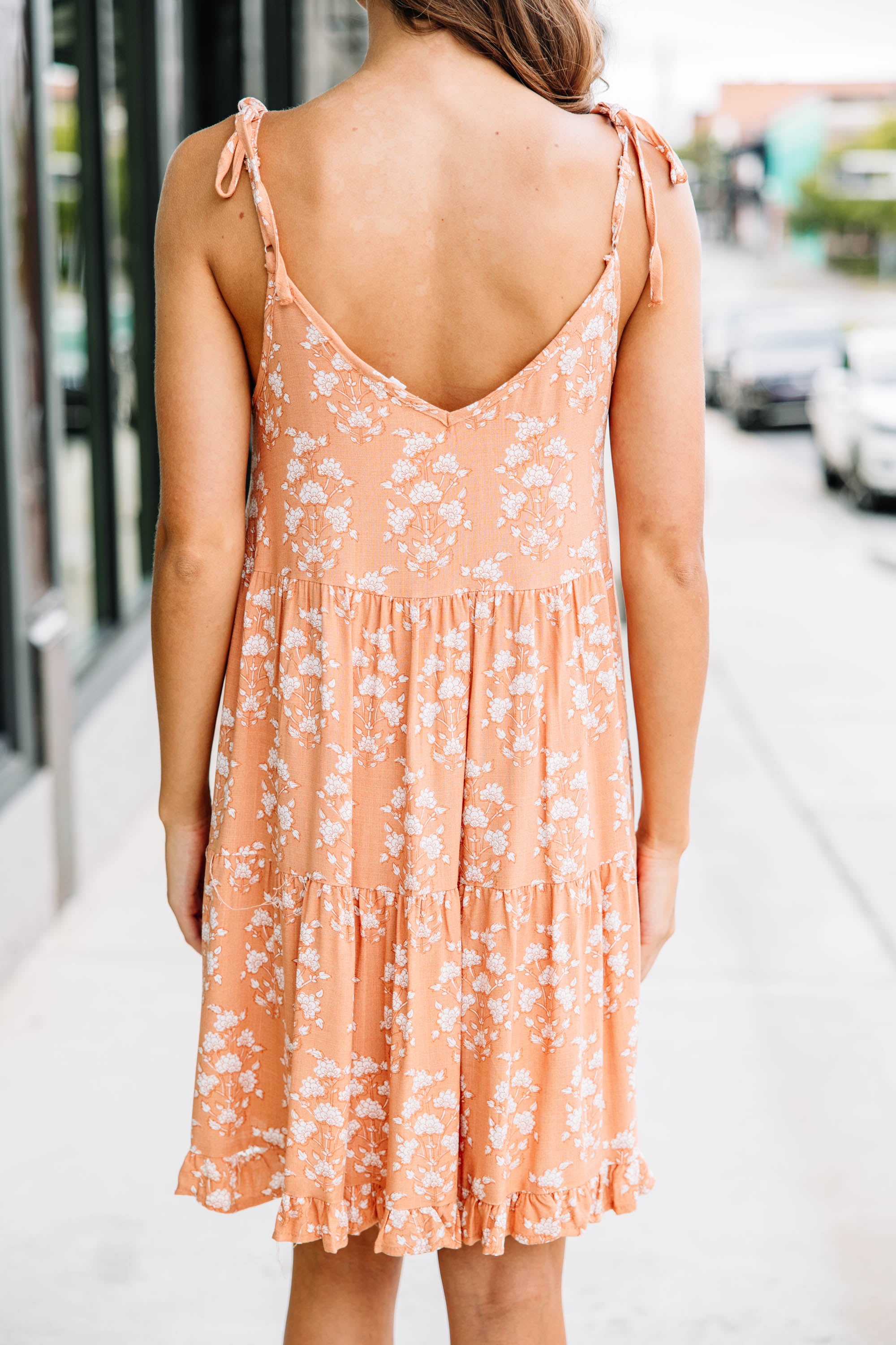Gorgeous Dusty Peach Orange Floral Summer-Fall Sun Dress