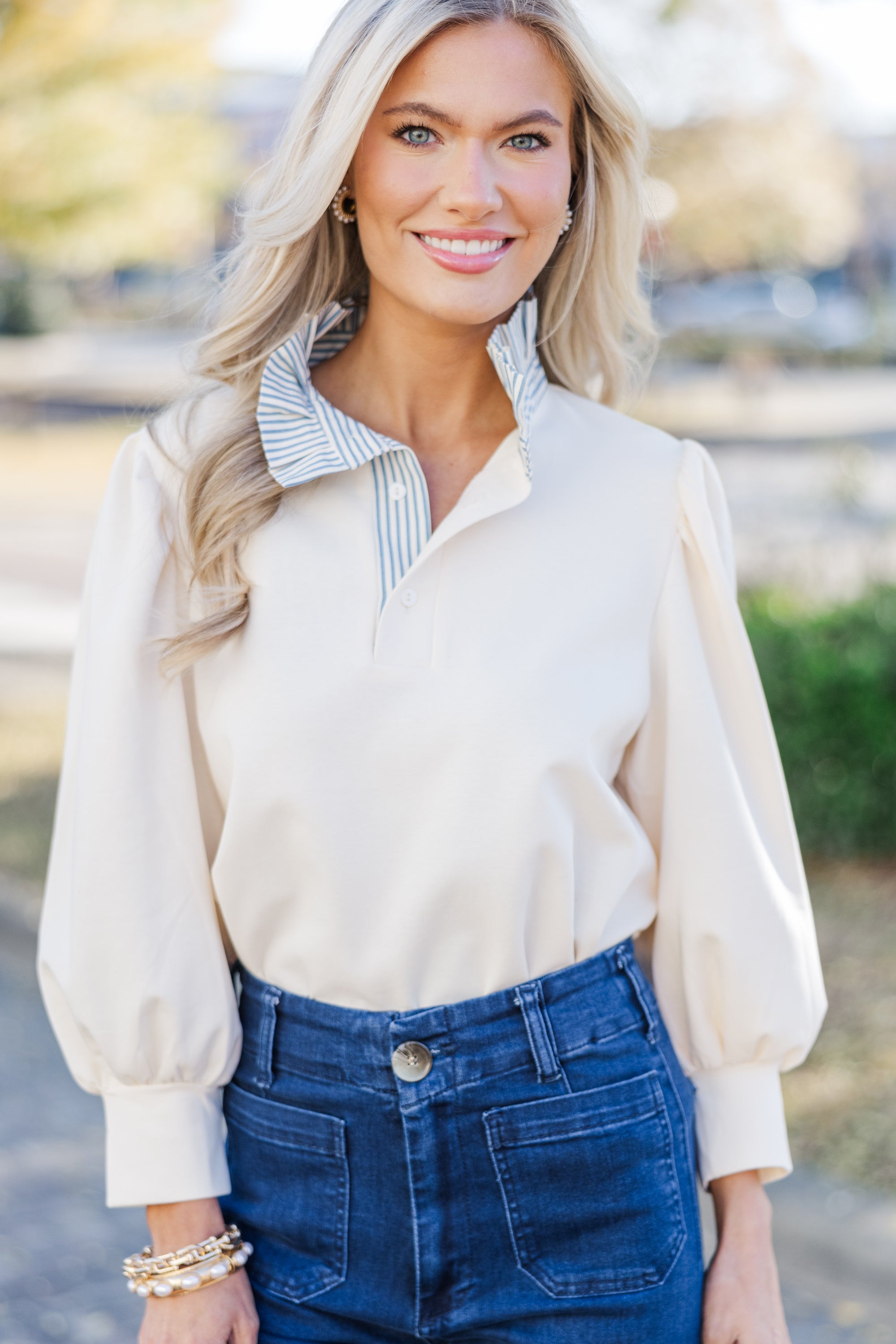 Stylish All In Order 3/4 Sleeve Cream Blouse - A Must-Have!