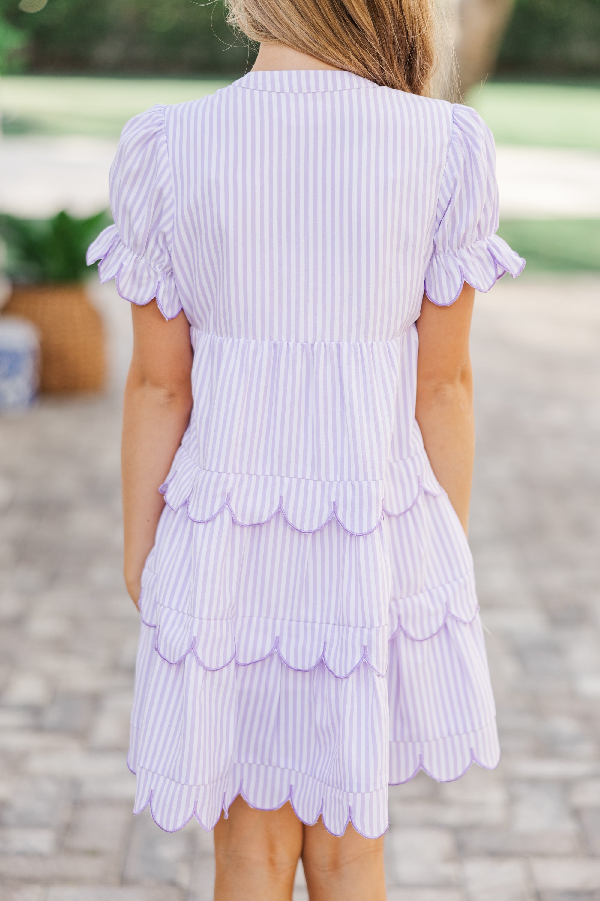 Girls' Enchanting Lavender Striped Dress: A Perfect Match!