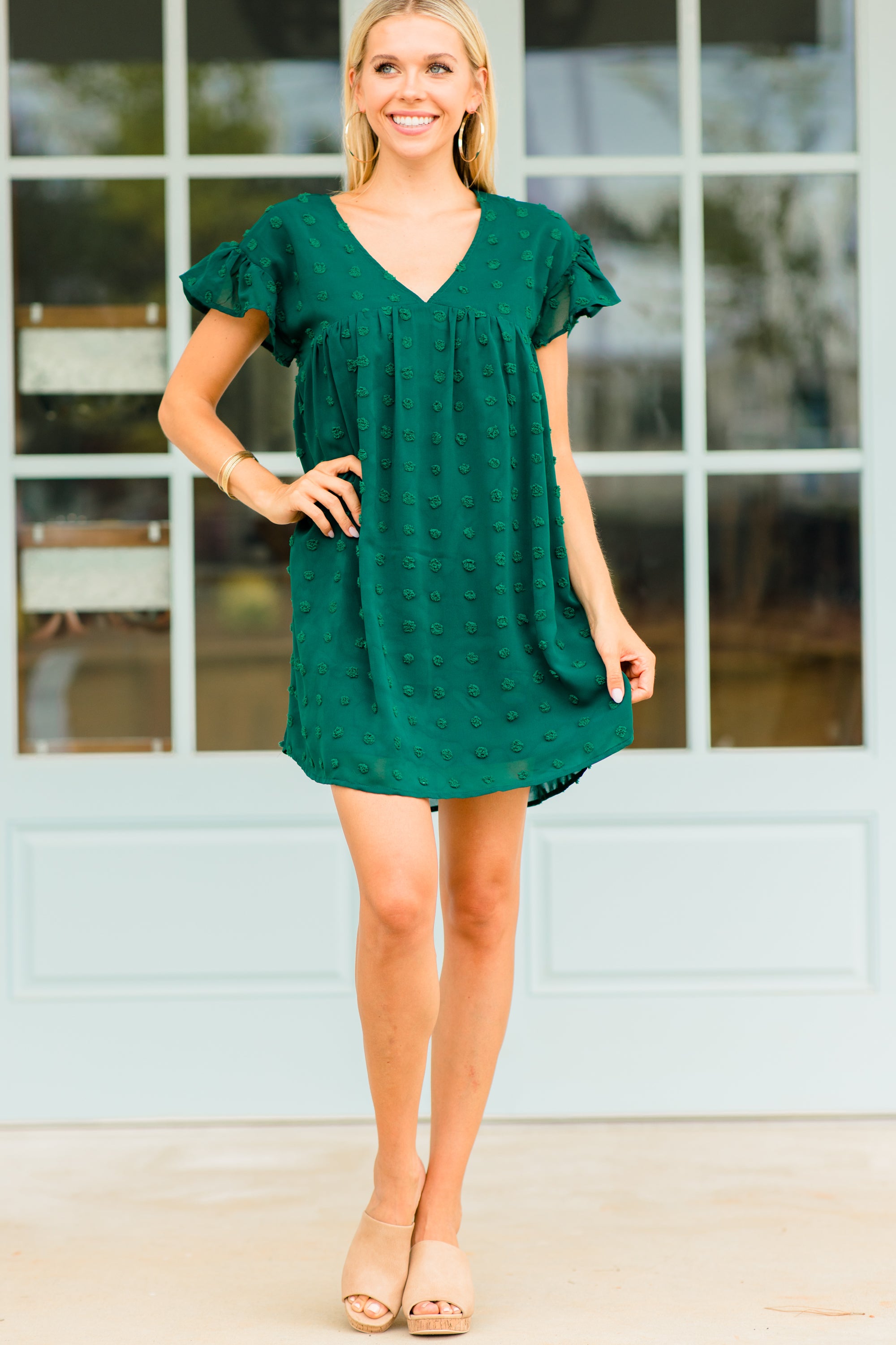 Hunter Green Swiss Dot 'Be With You' Dress - The Must - Have Fashion Piece
