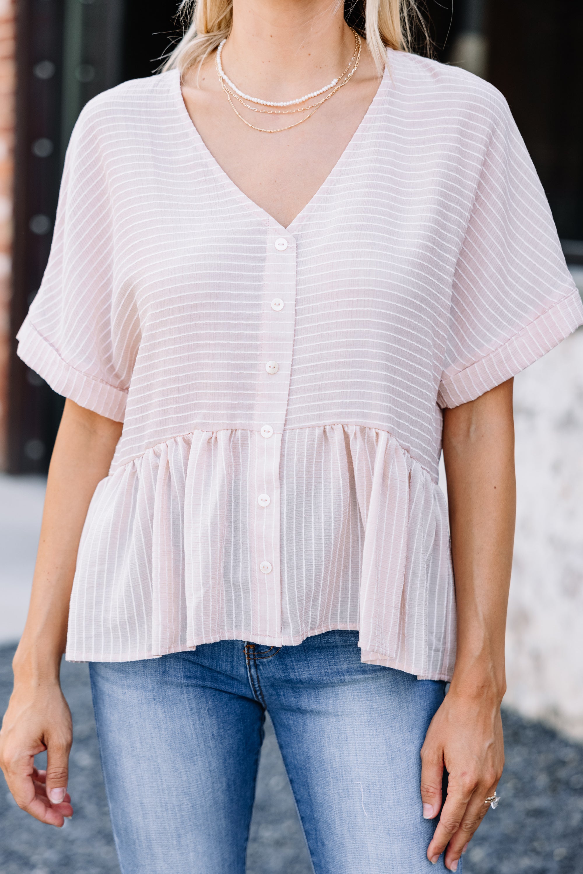Charming All My Love Blush Pink Striped Top