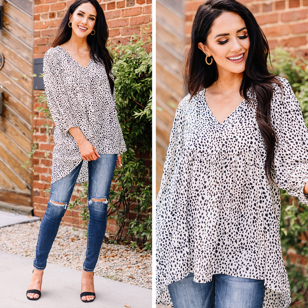 Feeling Wild: Cream White Spotted Fashion Tunic