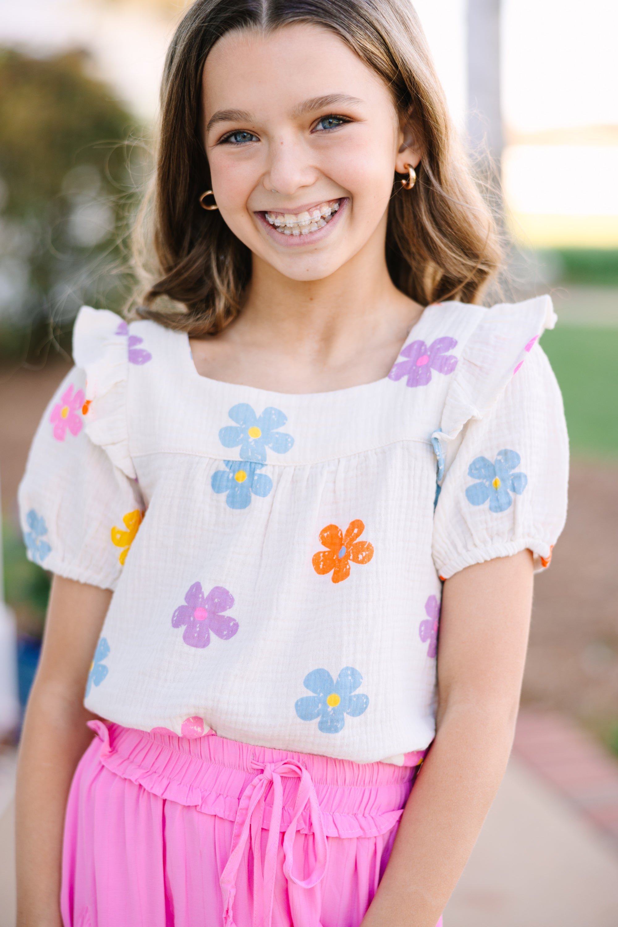 Irresistible Girls' White Floral Playing Games Blouse