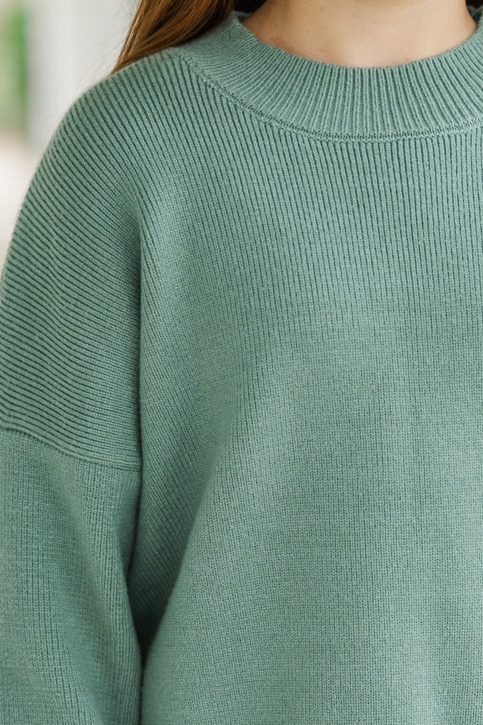 Girls' Dreamy Sage Green Mock Neck Sweater