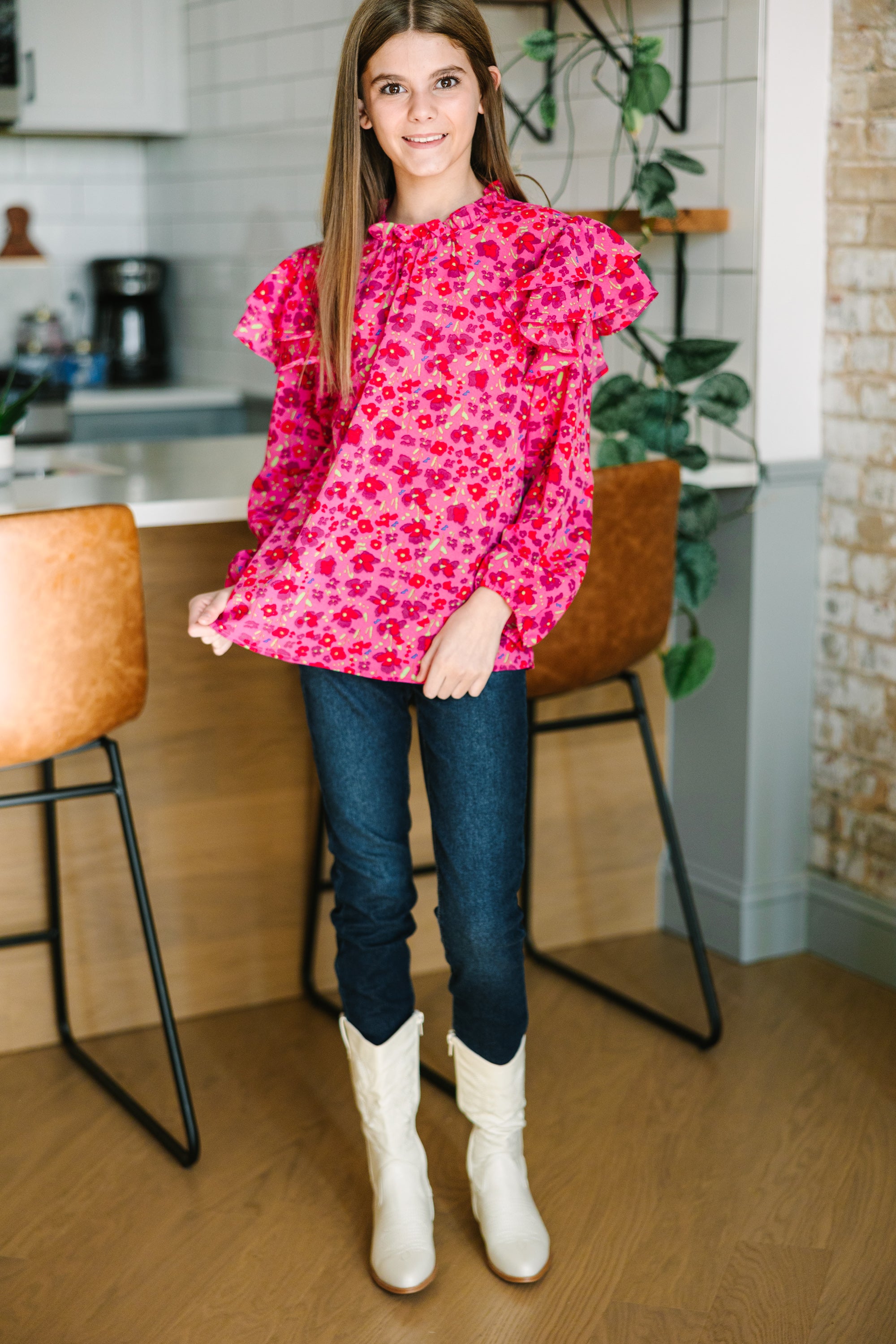 Gorgeous Girls' Heart - Melting Pink Floral Blouse