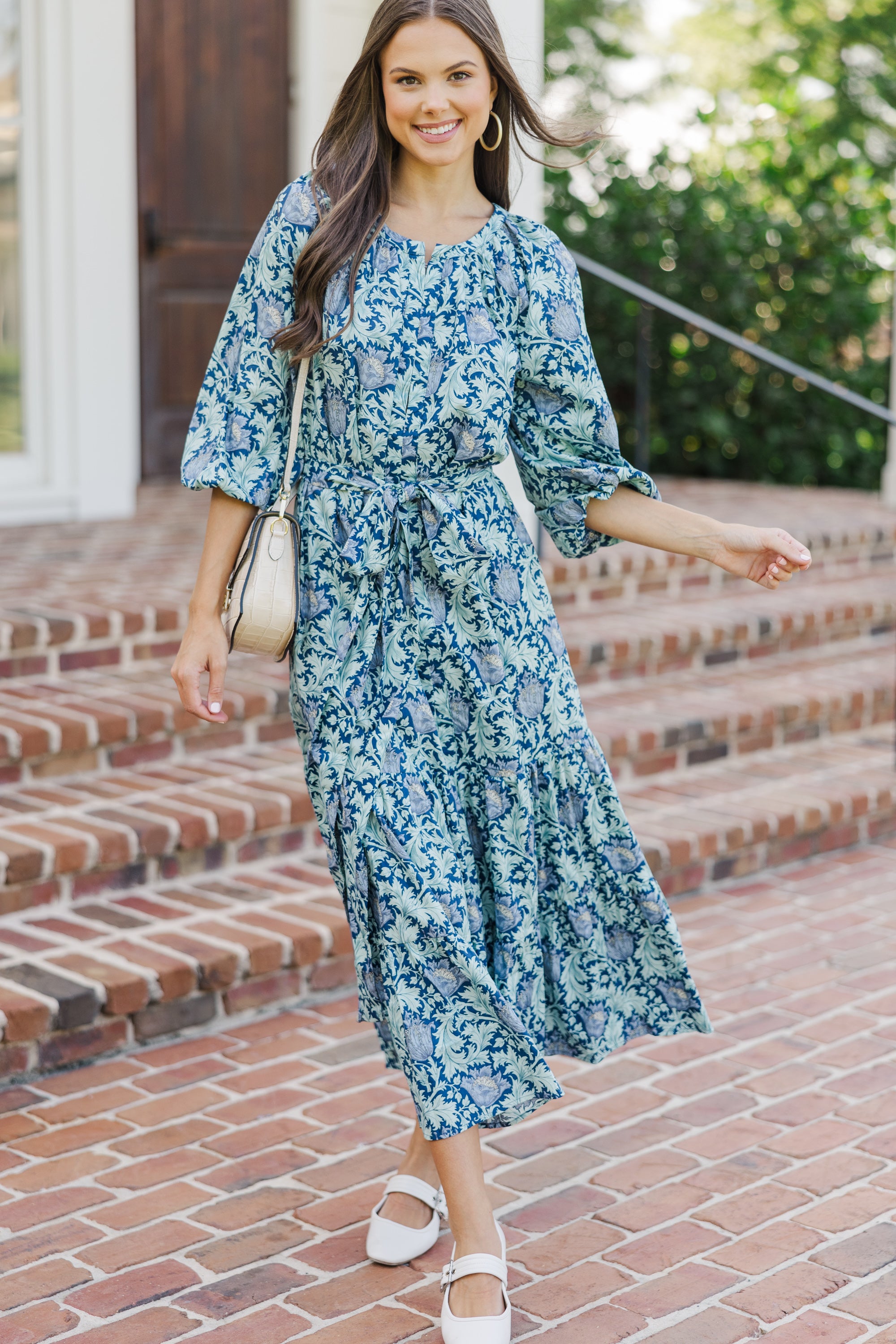 Stunning Navy Blue Floral Midi Dress with Good Intentions