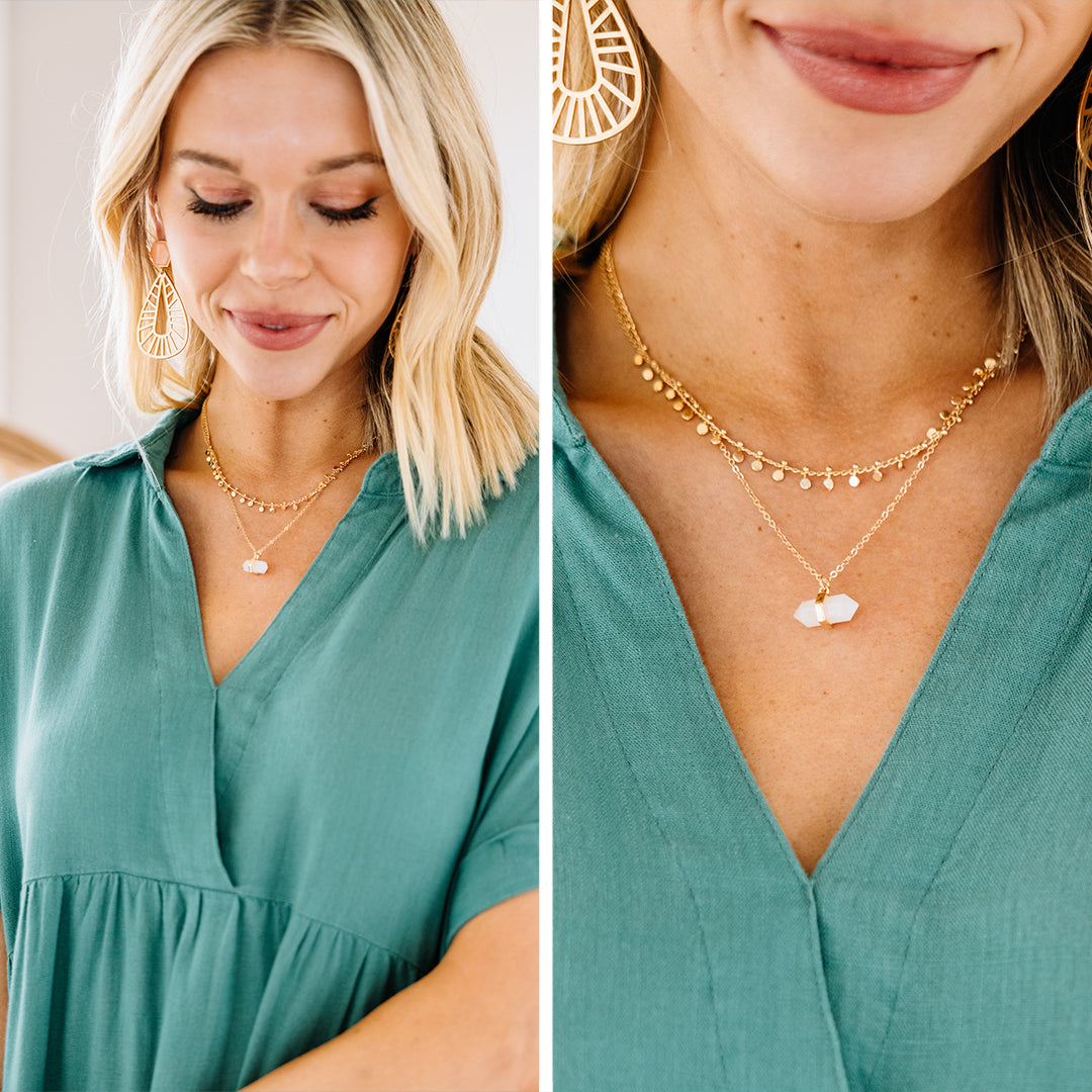 Good Vibes Gold Crystal Pendant Necklace - A Trendy Accessory