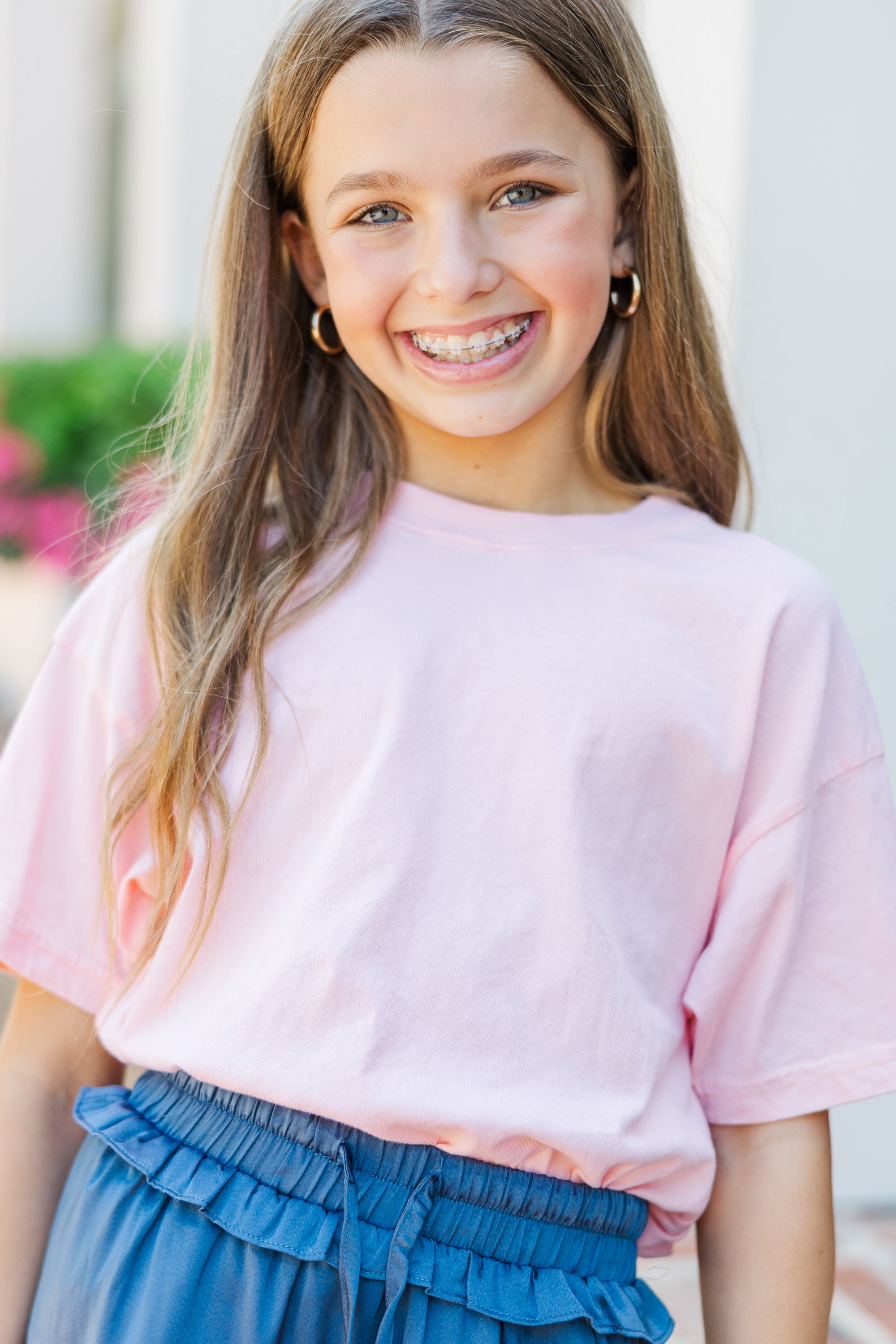 Girls: Peach Pink Oversized Tee
