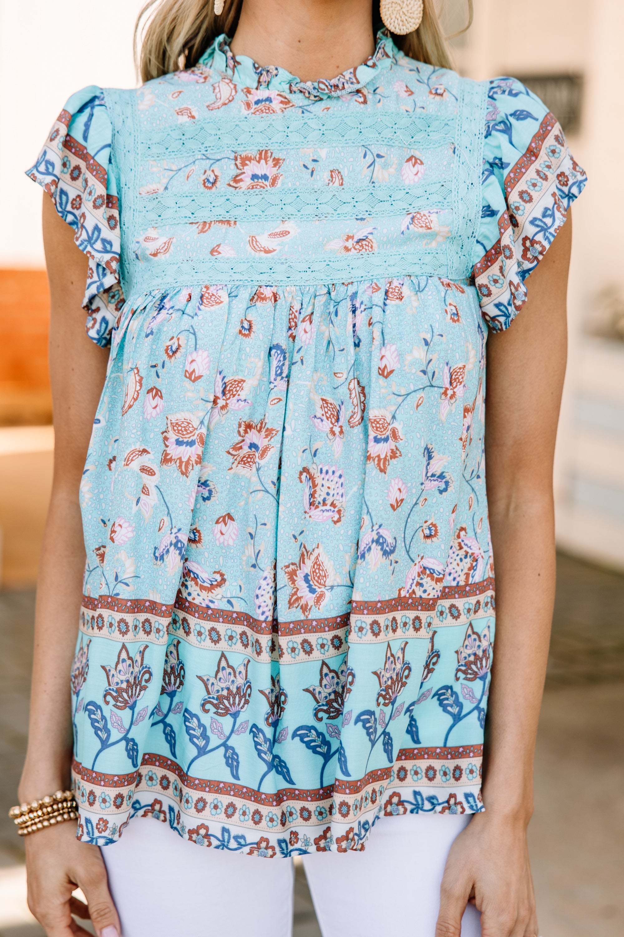 Gorgeous All In A Day Seafoam Green Floral Tank - A Must-Have!