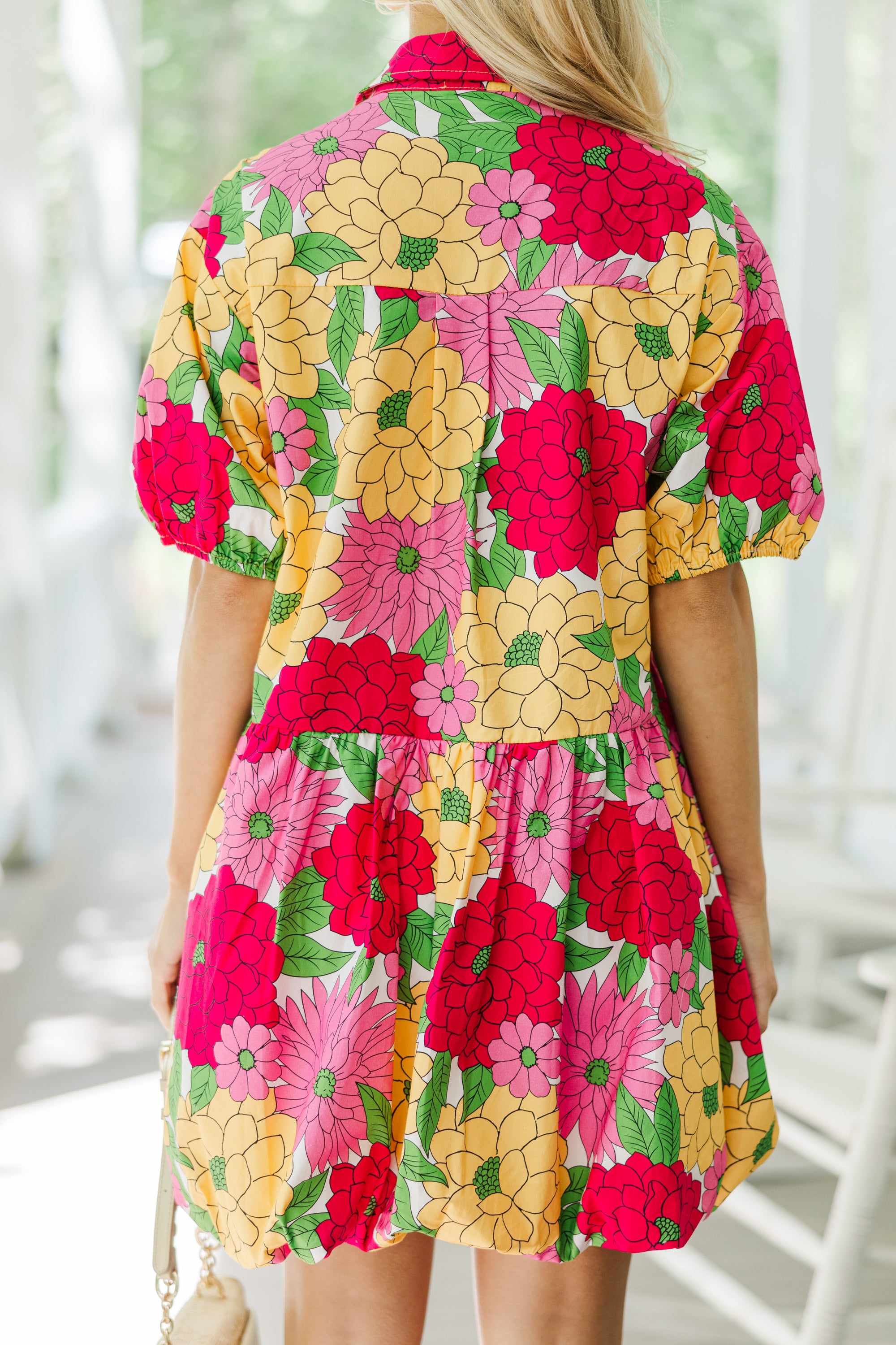 Fuchsia Pink Floral Bubble Dress: Back to Fashion