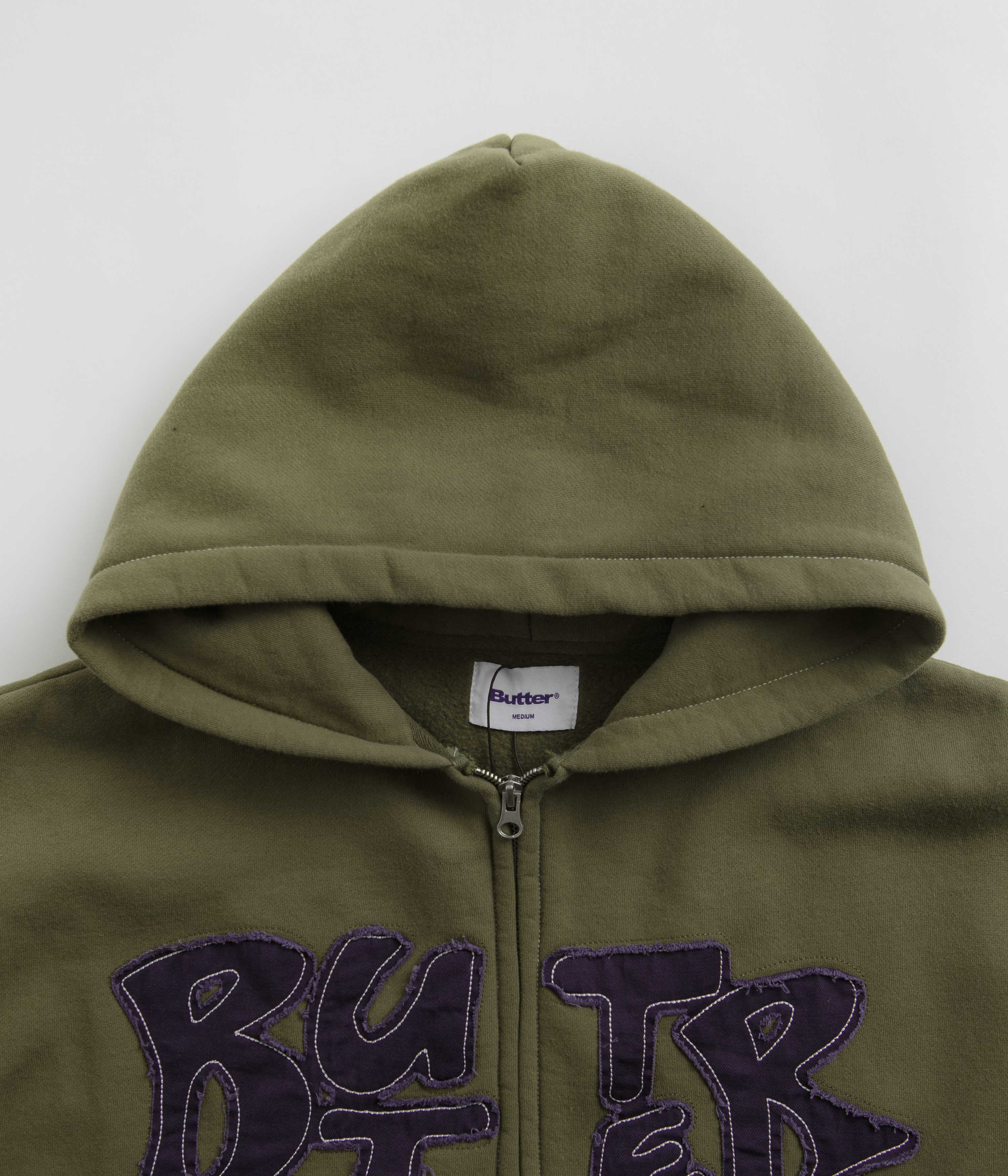 Butter Goods Army Green Fabric Applique Zip-Thru Hoodie - A Must-Have!