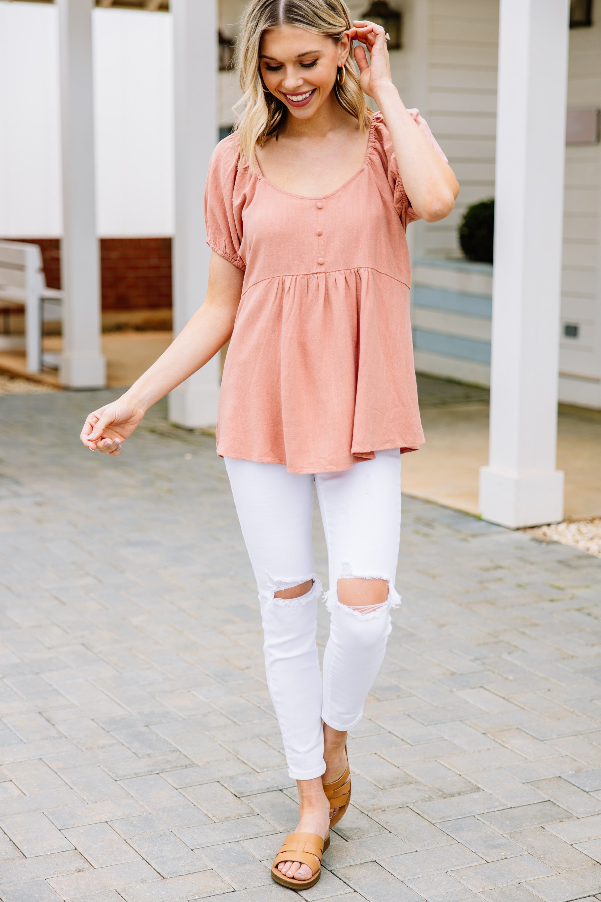 Fantastic Days Ahead Clay Orange Linen Top - Your Summer Must-Have