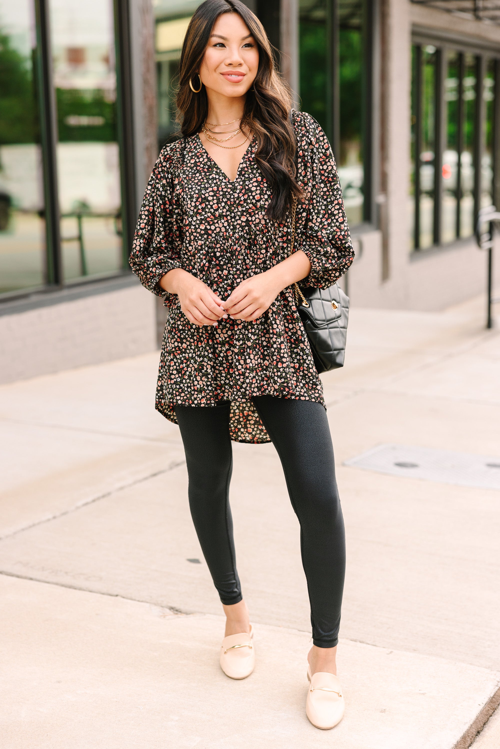 Feeling Wild: Black Ditsy Floral Fashion Tunic