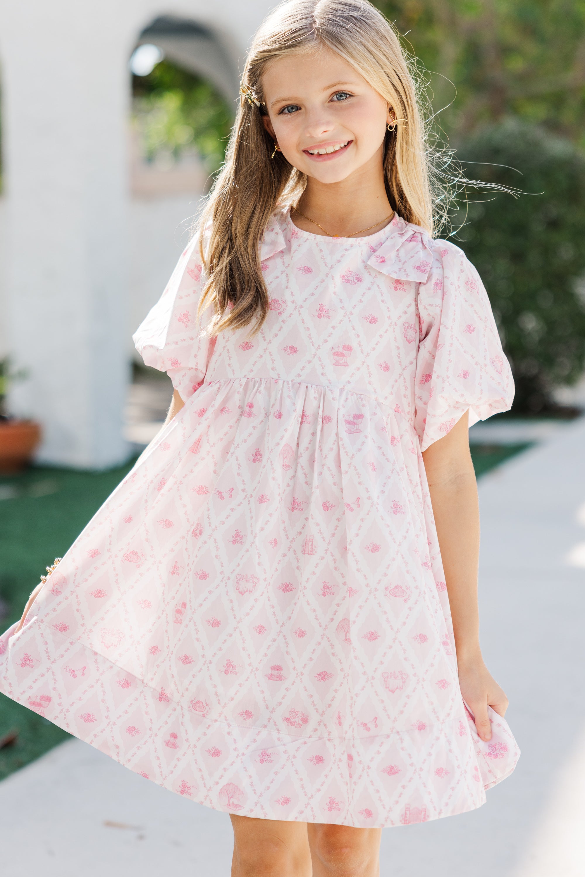 Girls' Oh-So-Charming Pink Toile Babydoll Dress