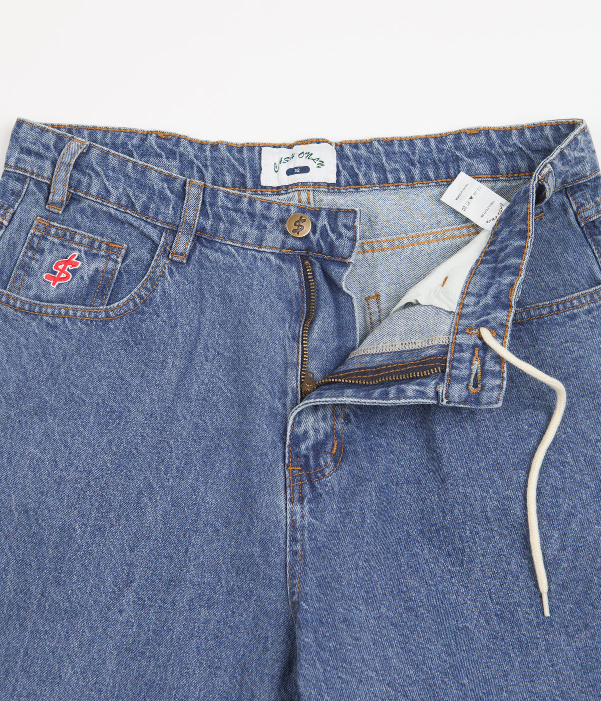 Cash Only Washed Indigo & Gold Baggy Jeans - Must-Have for Skate Lovers!