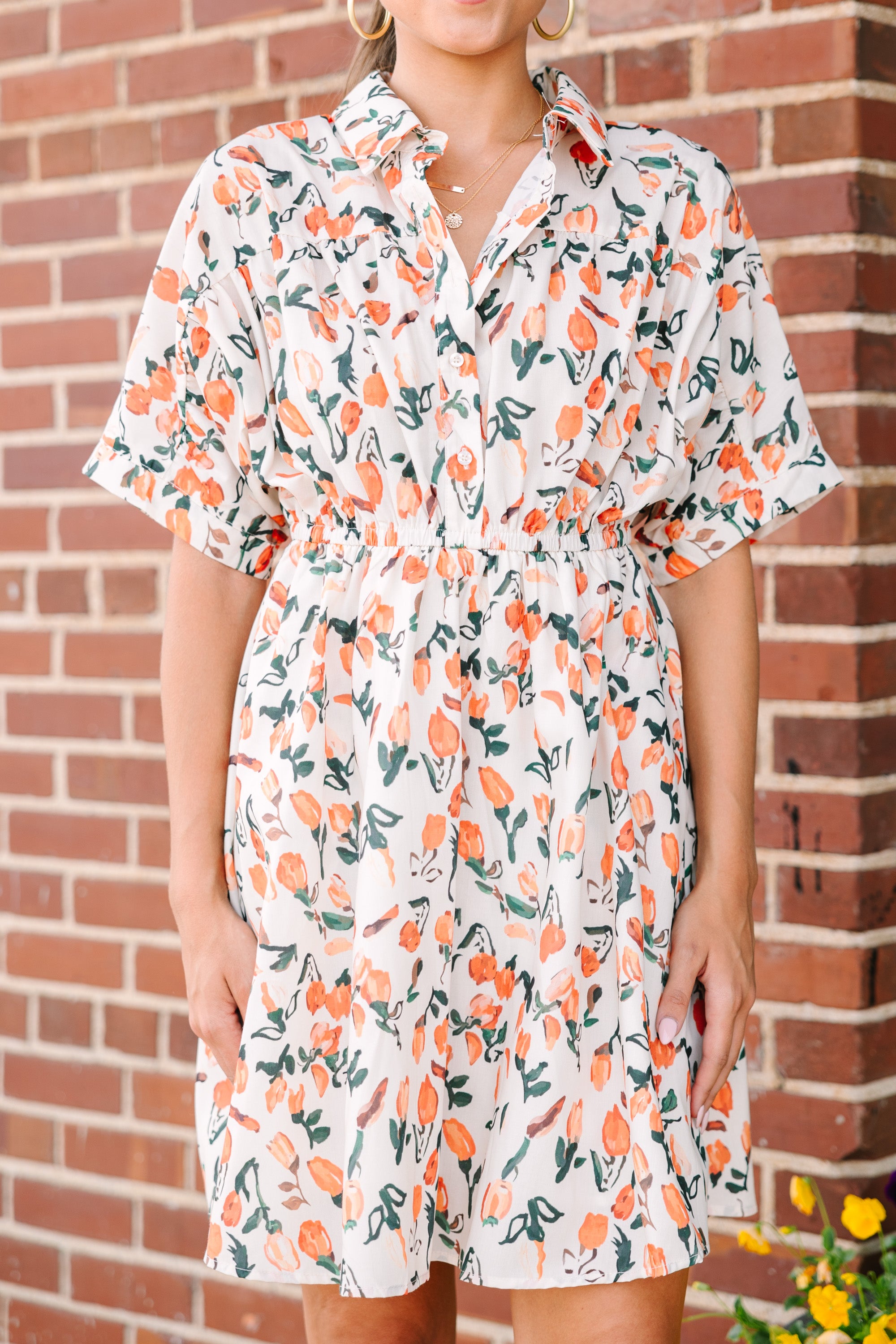 Enchanting Taupe Floral Dress for Joyful Days