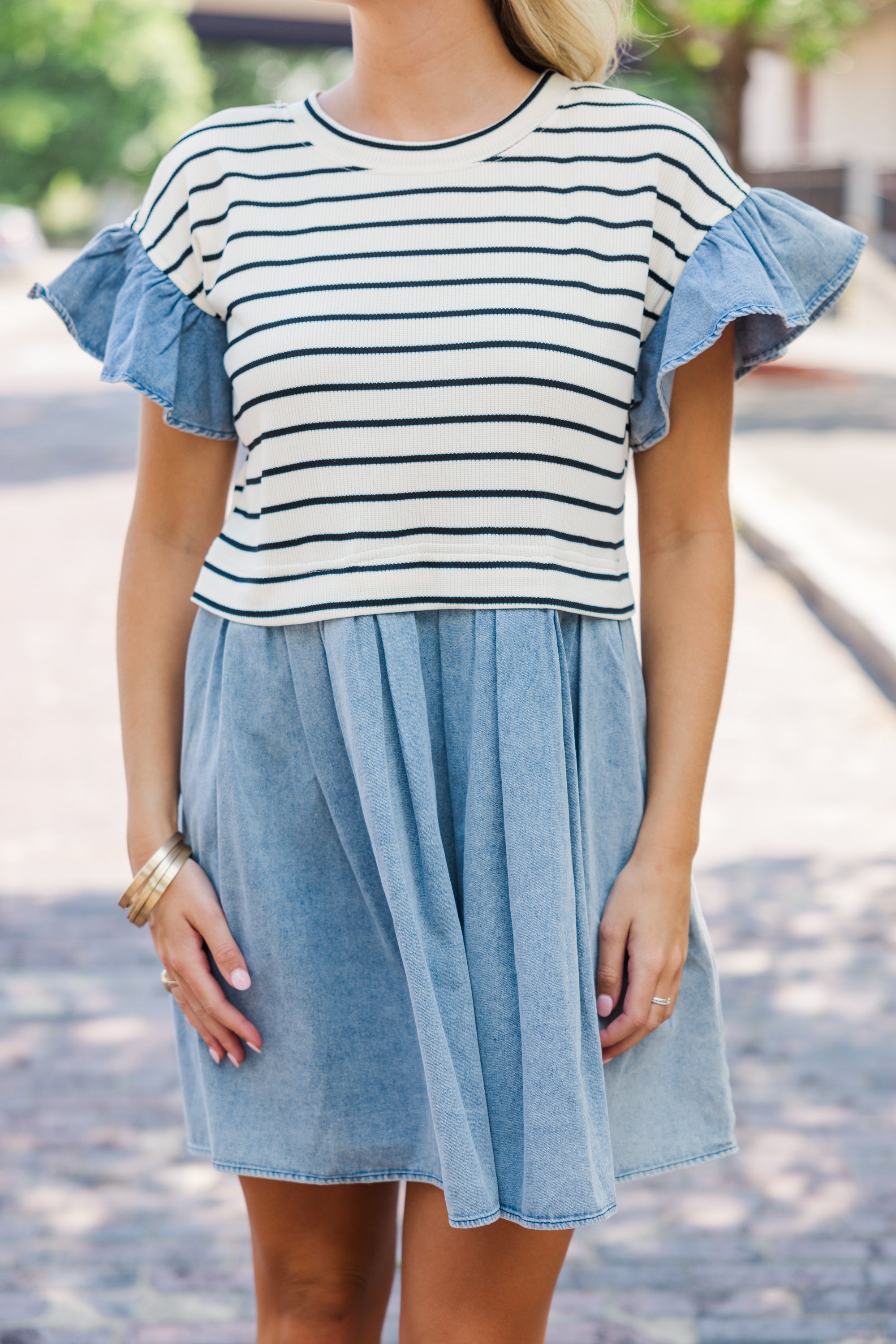 Charming Striped Beauty Cream Dress