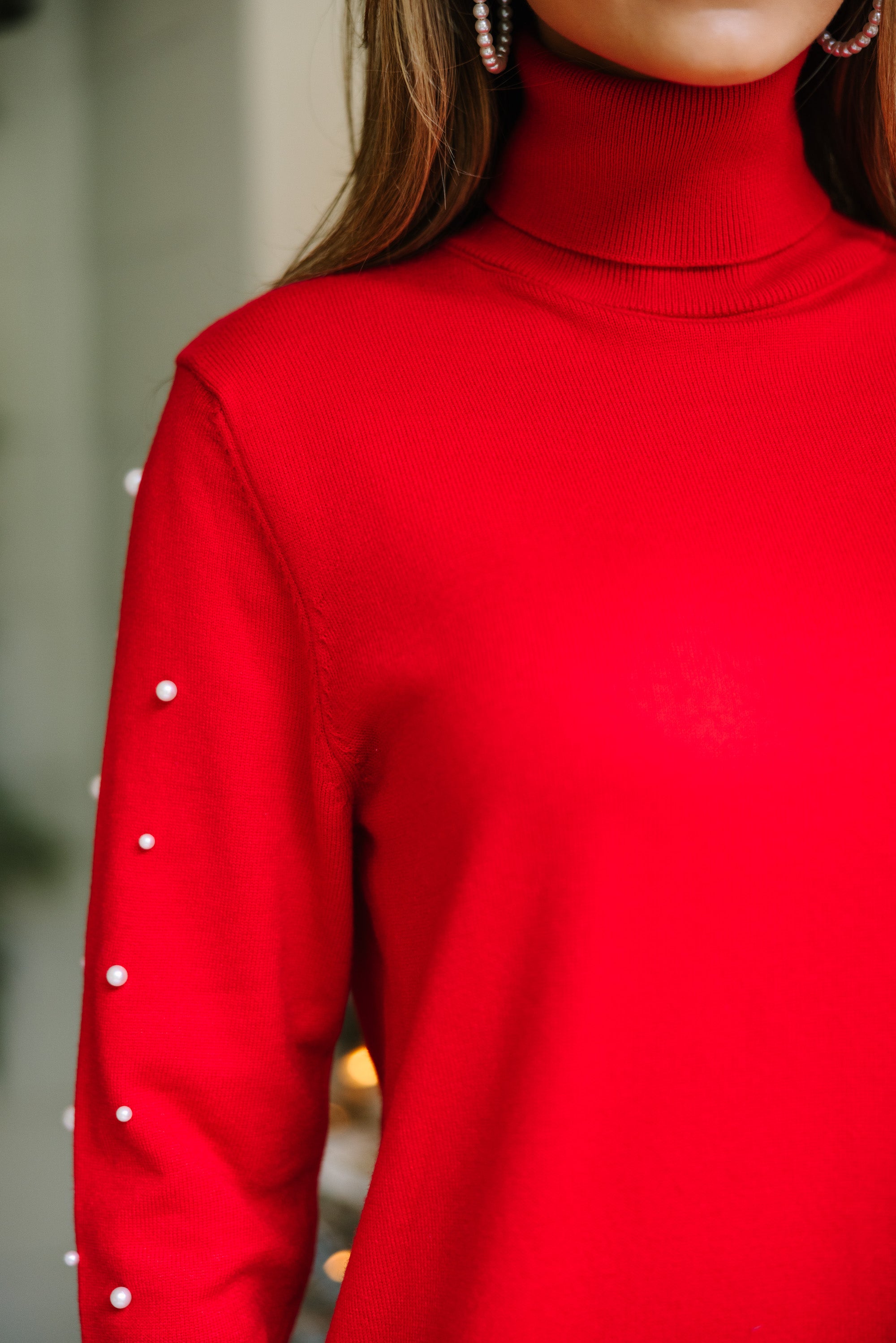 Passionate Love Red Pearl-Embellished Sweater Dress