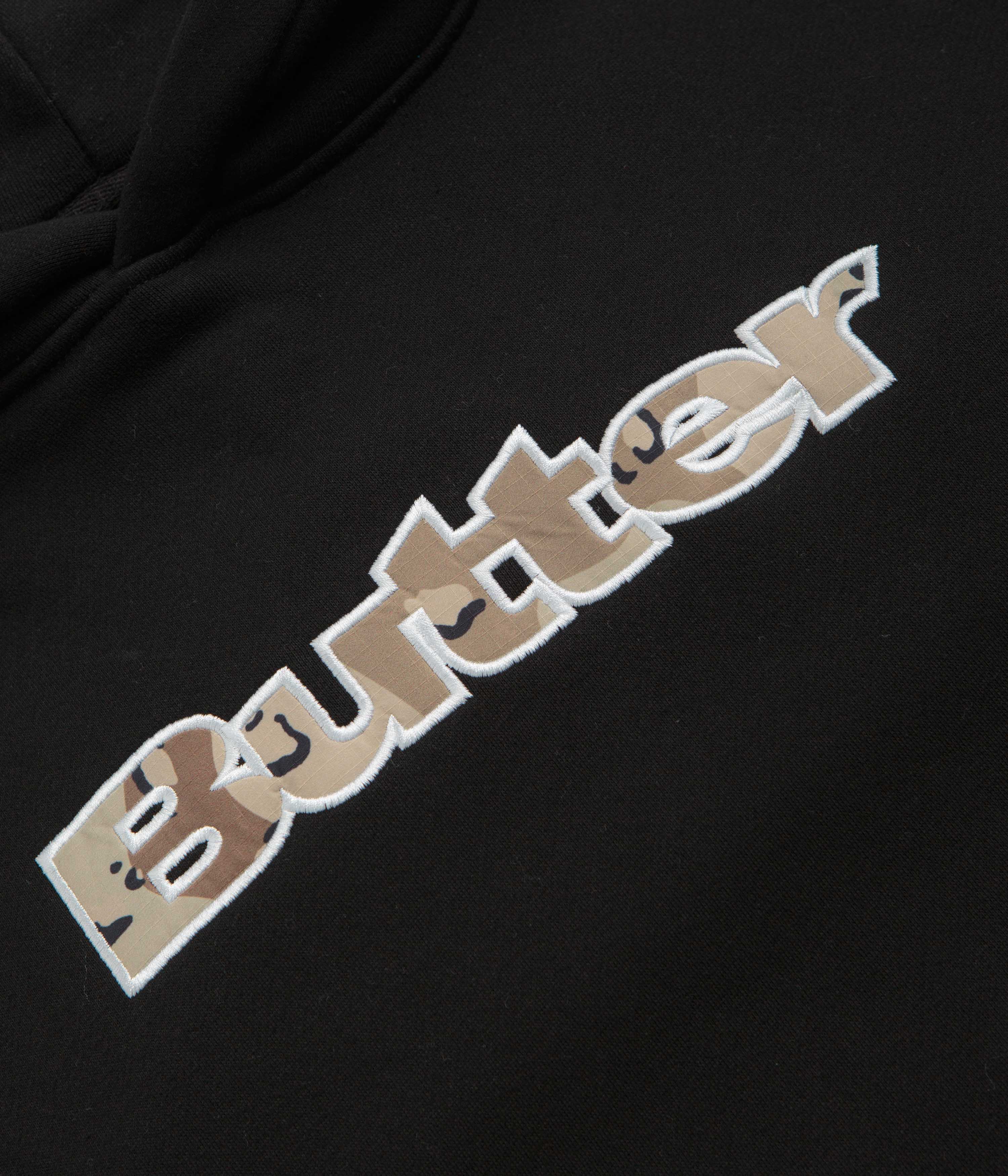 Butter Goods Black Logo Camo Applique Hoodie - A Must - Have Fashion Piece!