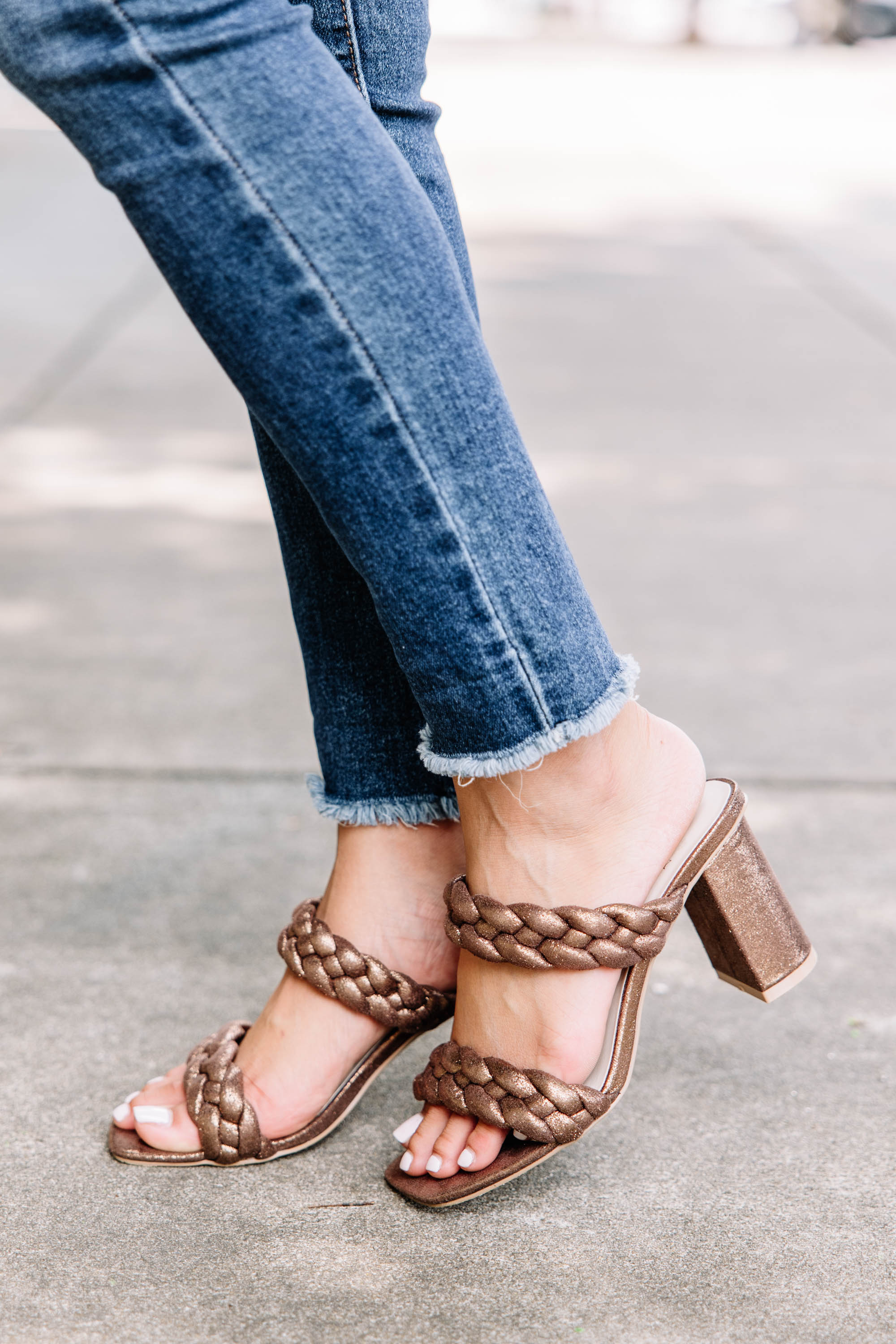 All My Love Trendy Bronze Brown Braided Square - Toe Heels