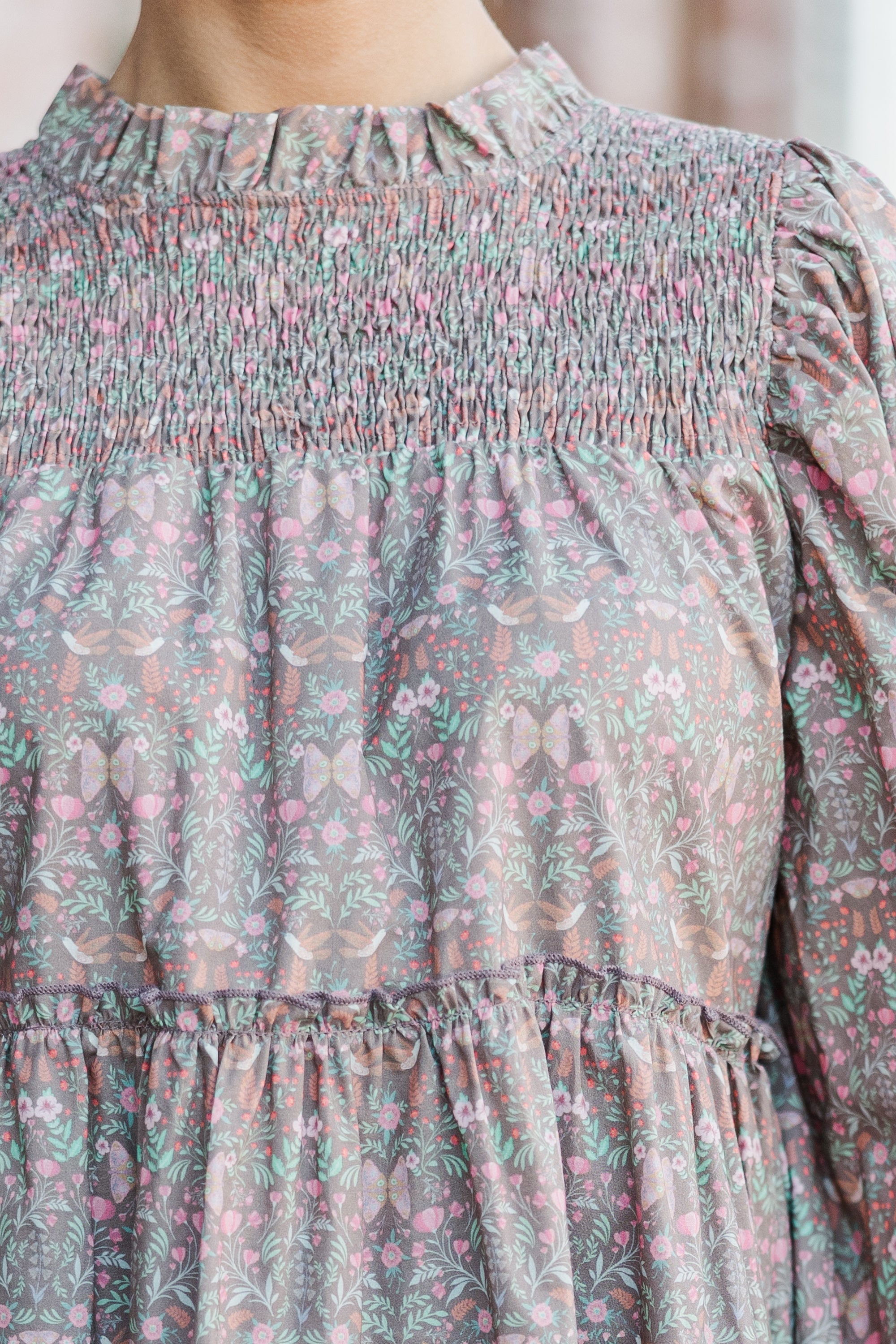 Gorgeous Muted Brown Floral Babydoll Dress - Be Your Best!