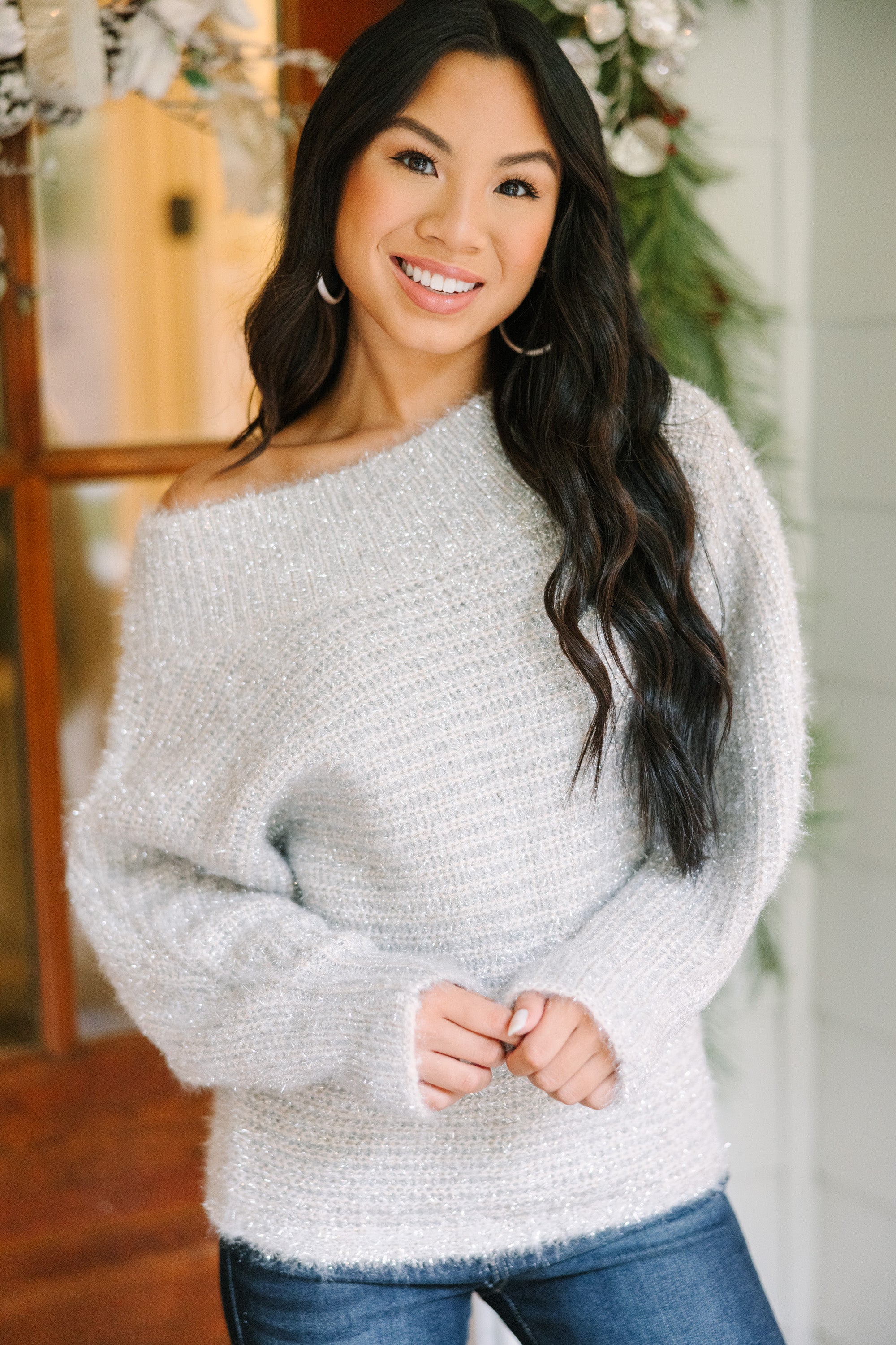 Alluring All On You Blush Pink Off - Shoulder Fuzzy Sweater