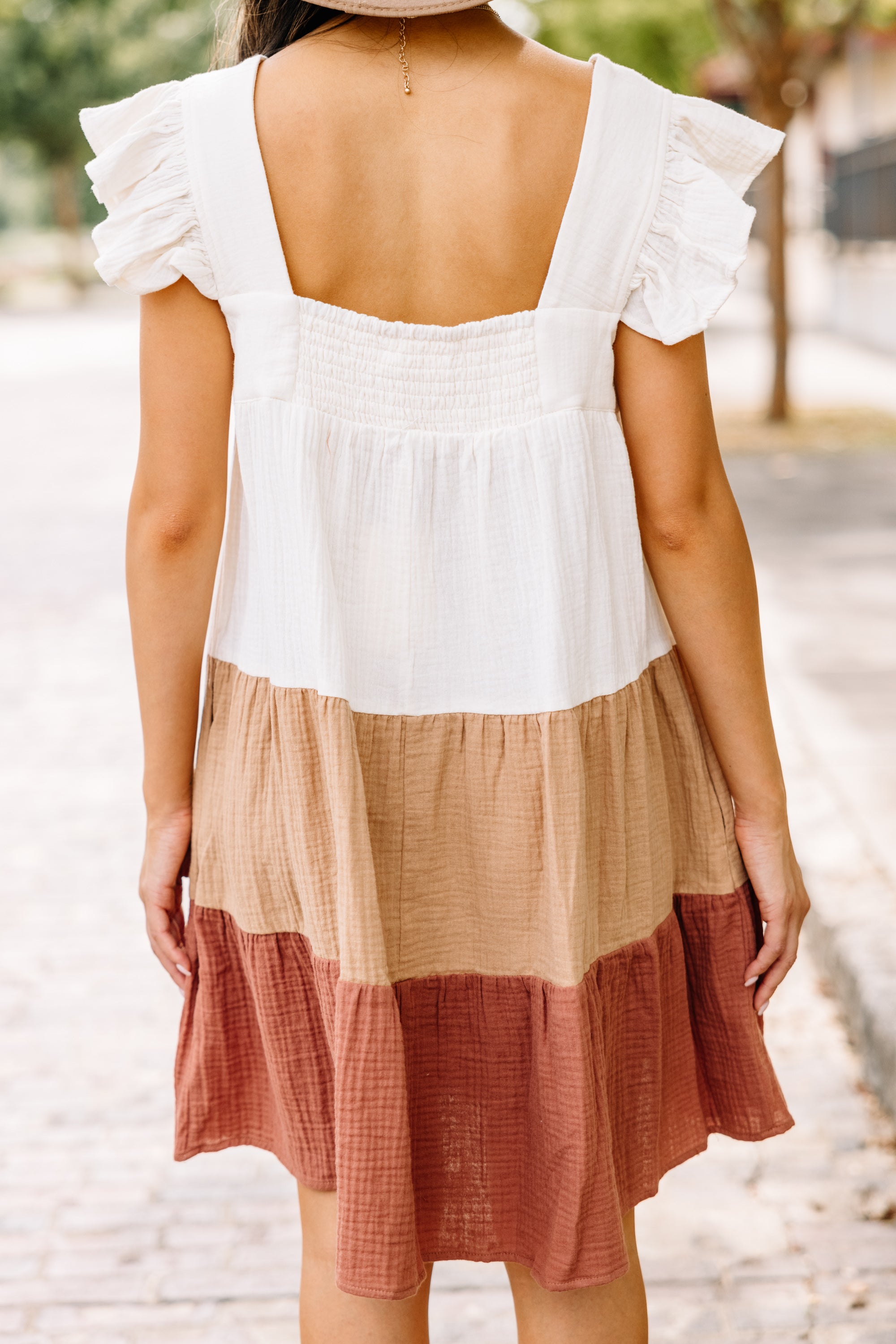 Irresistible Sweet Bronze - Brown Colorblock Fall Dress
