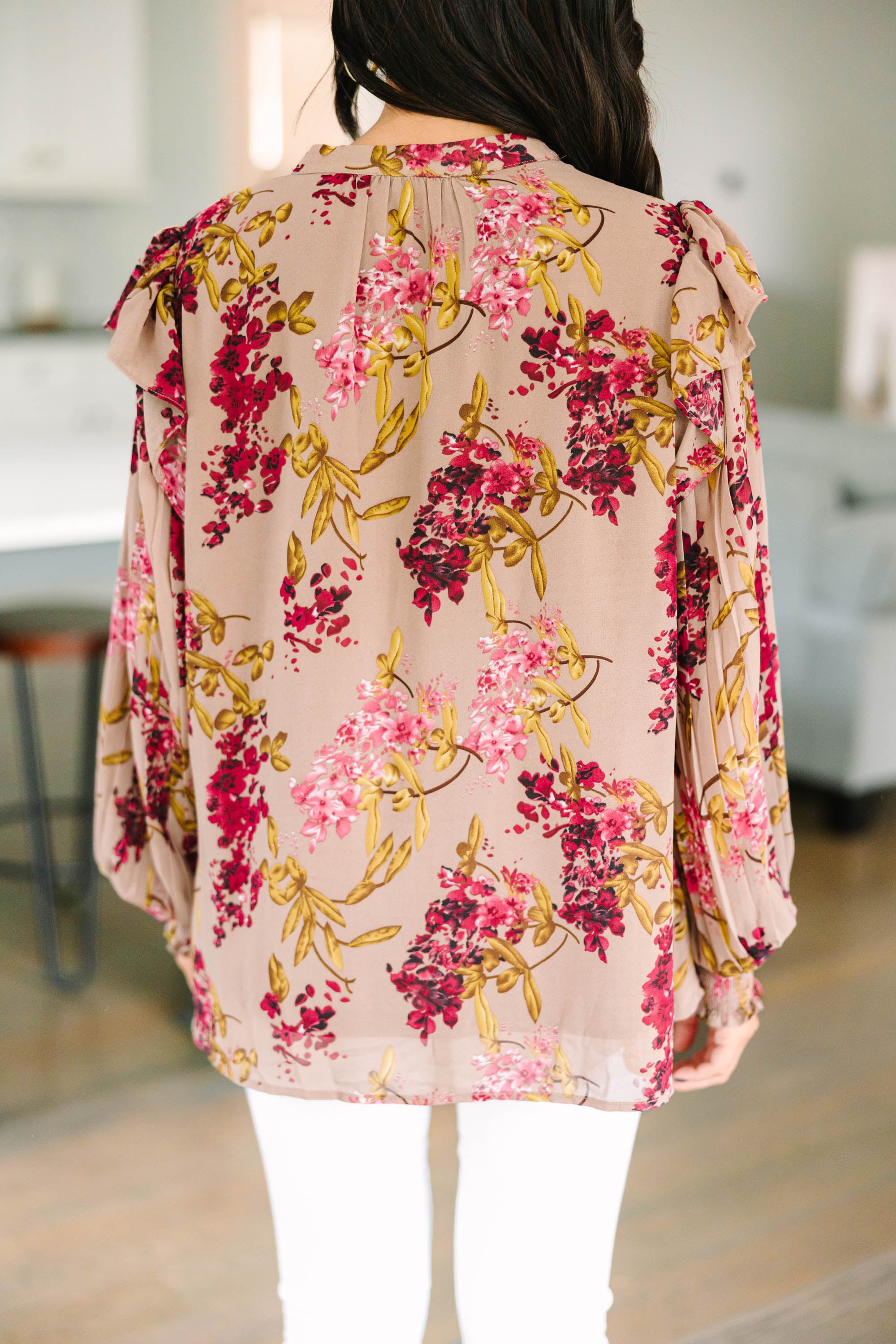 Gorgeous Latte Brown Floral Blouse - Feel Your Best!