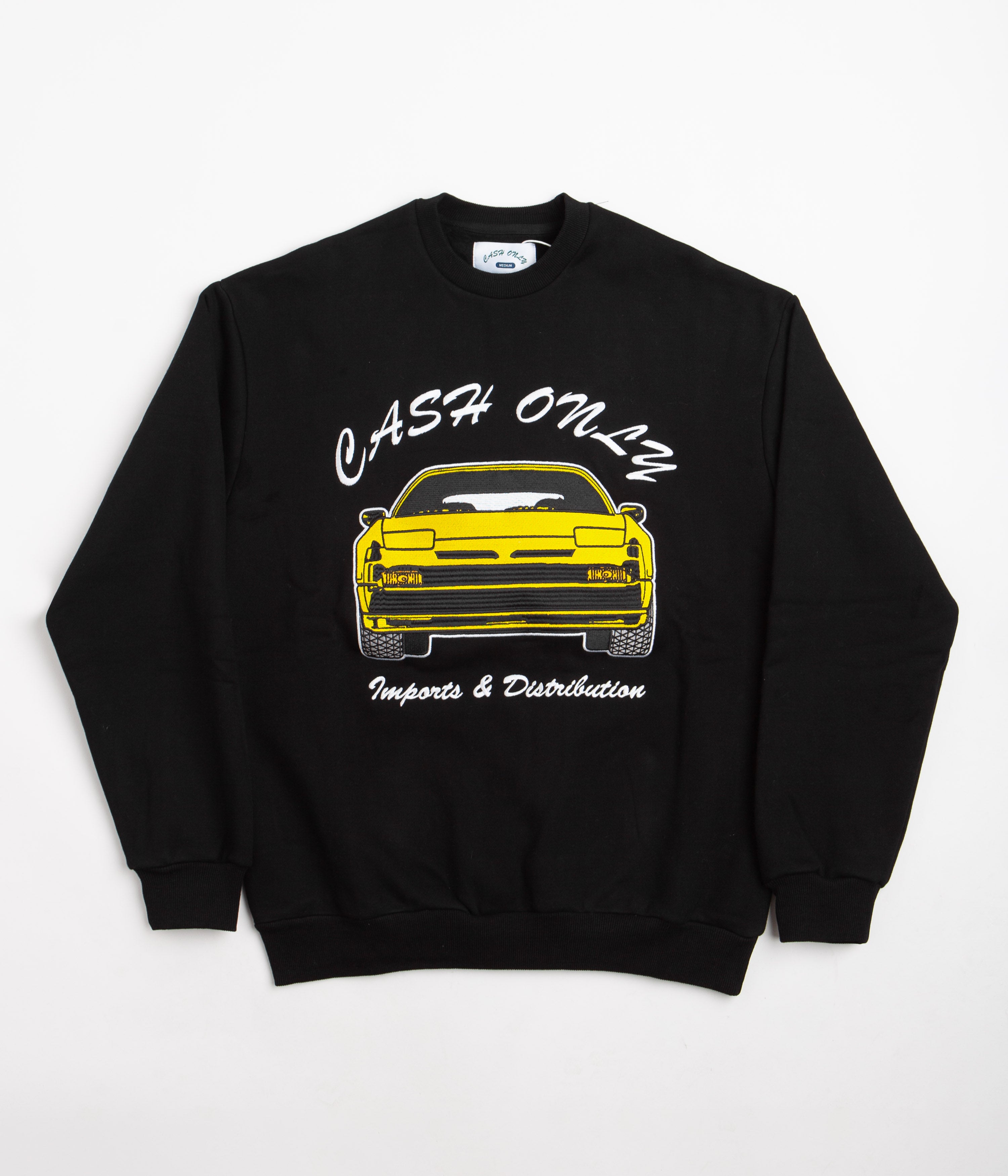 Cash Only Black Car Embroidered Crewneck Sweatshirt - A Must-Have!