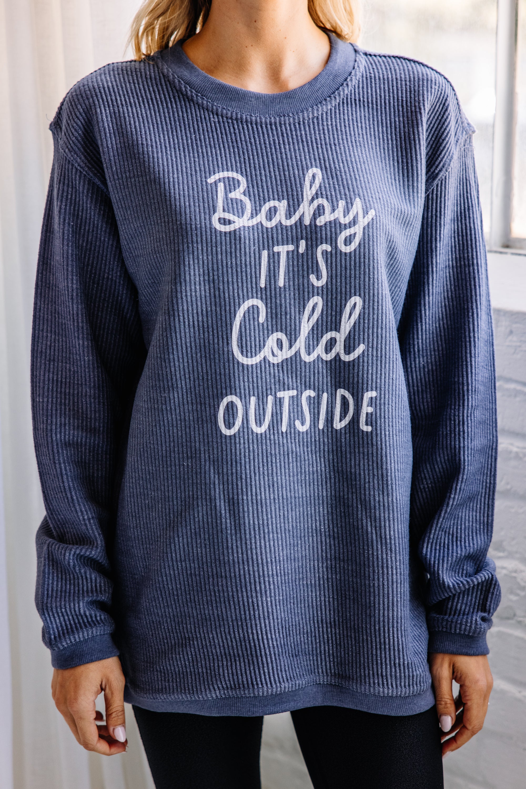 Cozy Navy Corded Holiday Baby Sweatshirt