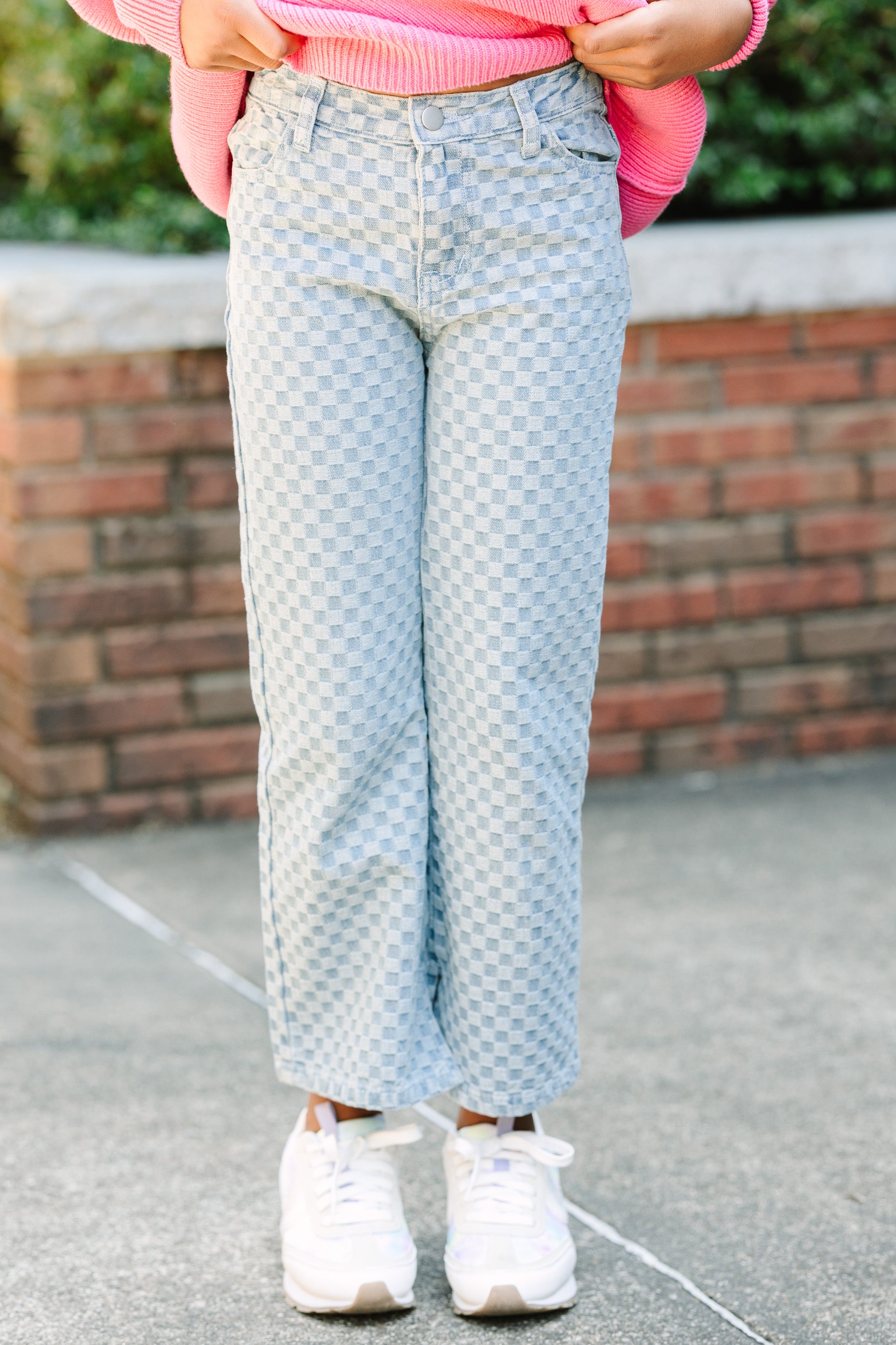 Girls' Light Wash Checkered Jeans: Perfect for Fall!