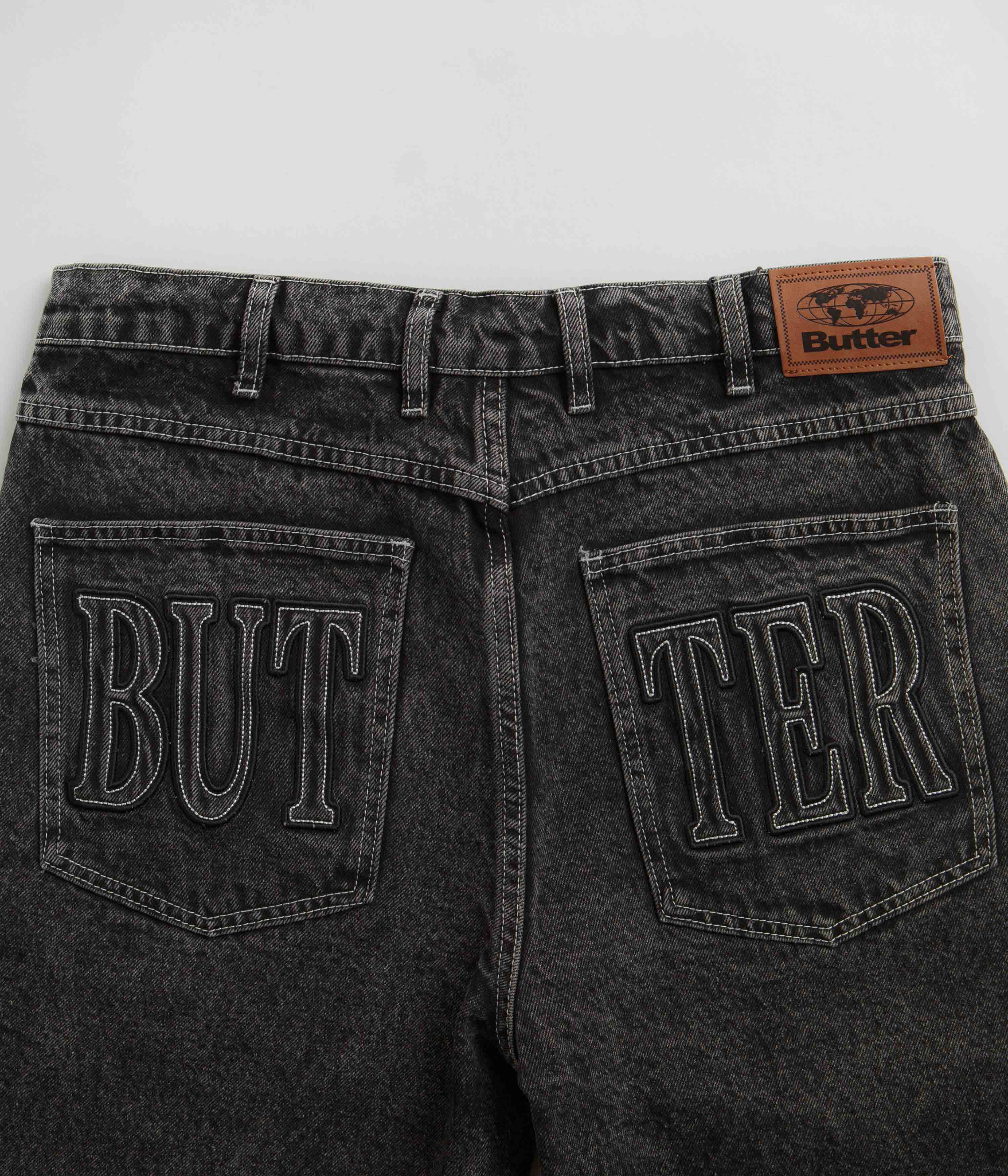 Butter Goods Stunning Applique Denim Shorts in Acid Black - Grab Yours Now!