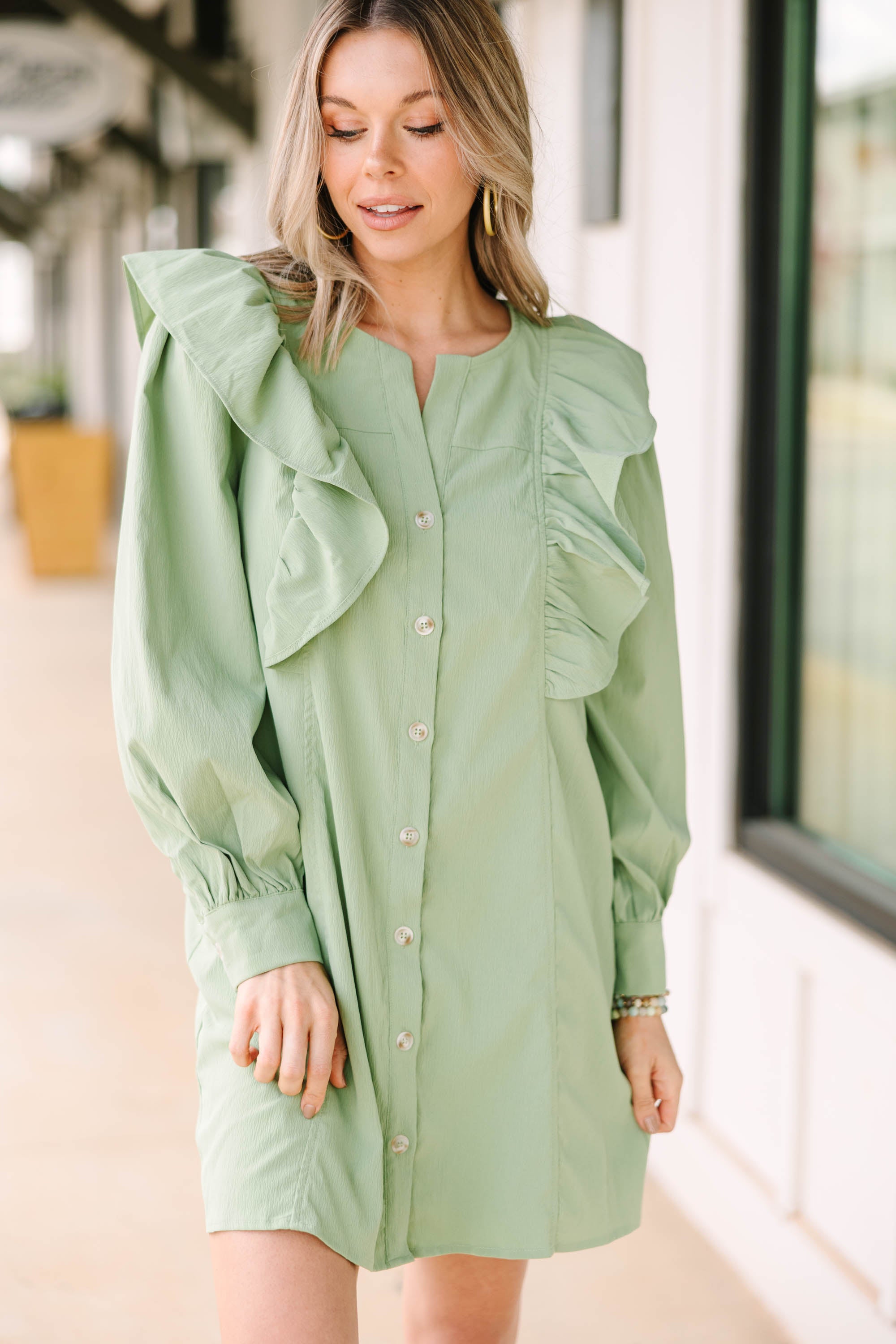 Charming Sage Green Ruffled Dress for Your Best Moments